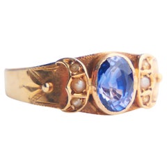 1913 Anello di Anna blu naturale con zaffiro Nature Perle massicce 18K ØUS6.25 / 1.89 gr