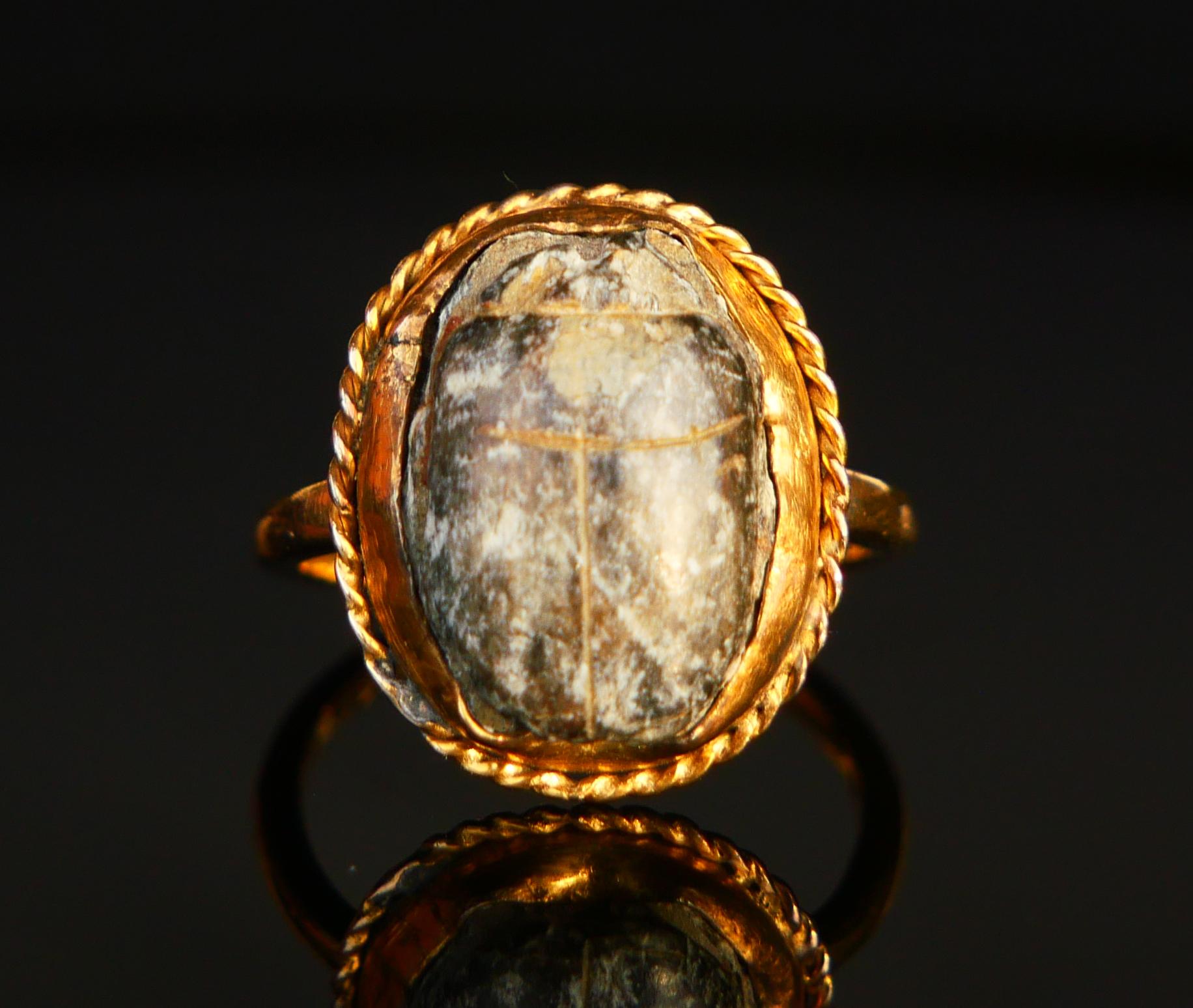 Neoegizio 1913 Anello antico Scarabeo egizio in oro giallo 18 carati Ø 5,25US/ 3,5gr in vendita