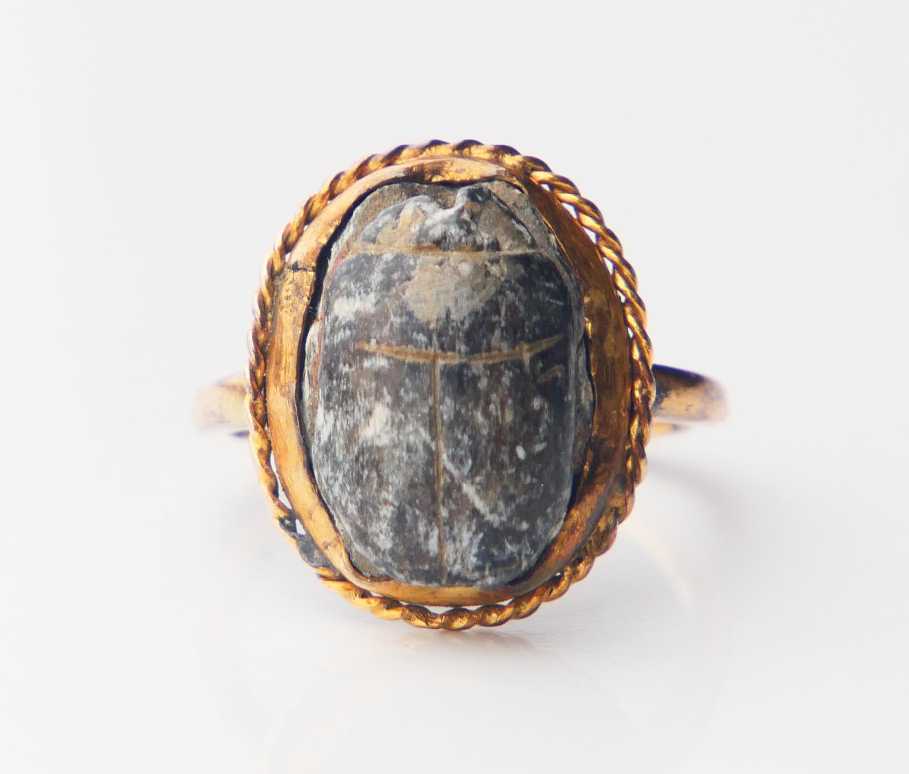 1913 Anello antico Scarabeo egizio in oro giallo 18 carati Ø 5,25US/ 3,5gr in vendita 2
