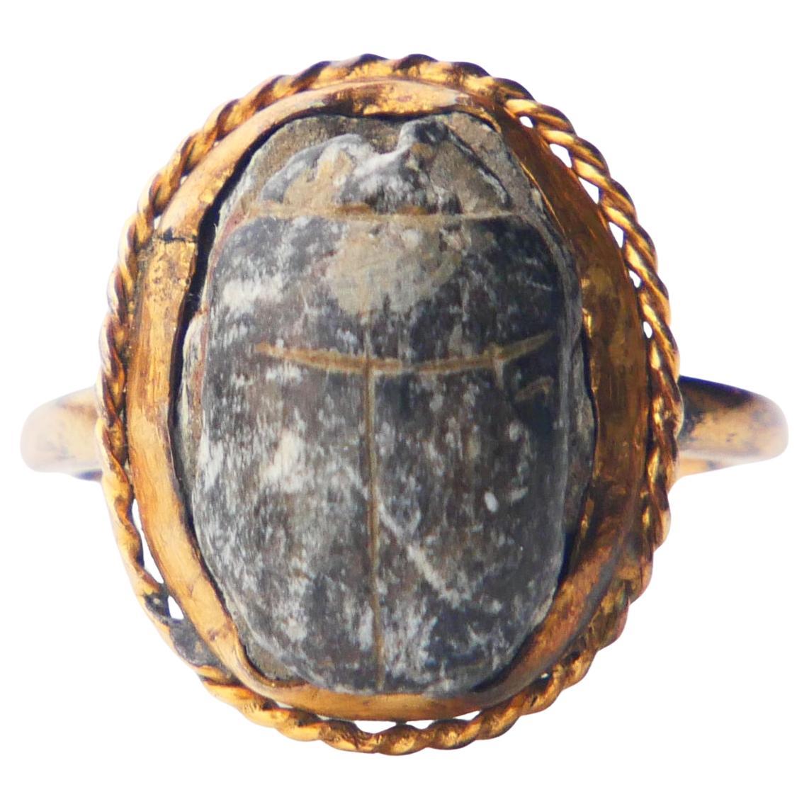 1913 Bague Ancienne Scarabée Egyptien Or Jaune 18K Ø 5.25US/ 3.5gr