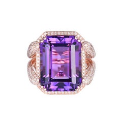19.13 Carat Amethyst Diamond Ring 14 Karat Rose Gold