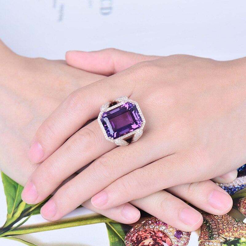 19.13 Carat Amethyst Diamond Ring 14 Karat Rose Gold For Sale 2