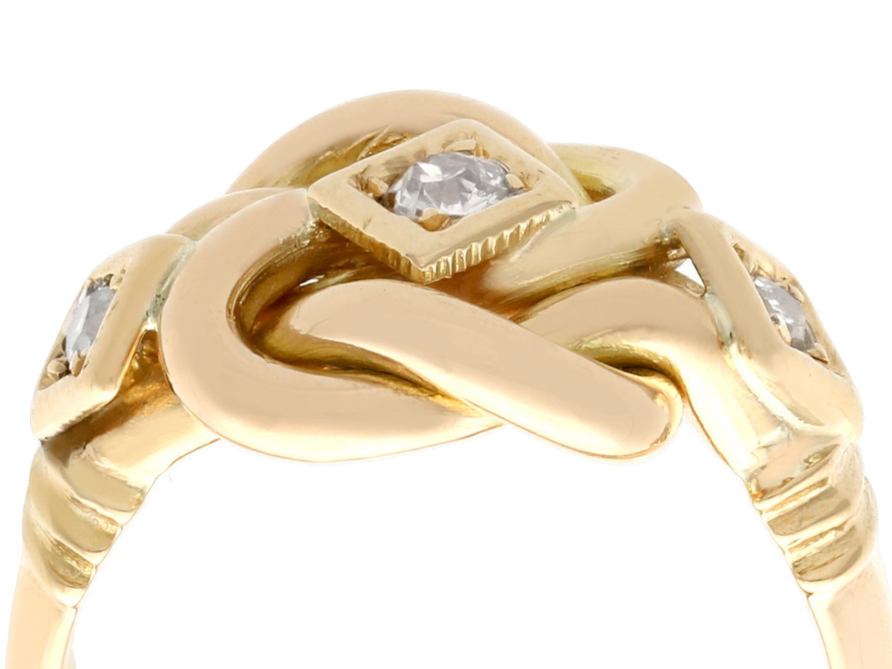 A stunning, fine and impressive antique 0.31 carat diamond and 18 carat yellow gold love knot ring; part of our diverse antique jewellery and estate jewelry collections.

This stunning gold antique ring has been crafted in 18ct yellow gold.

This