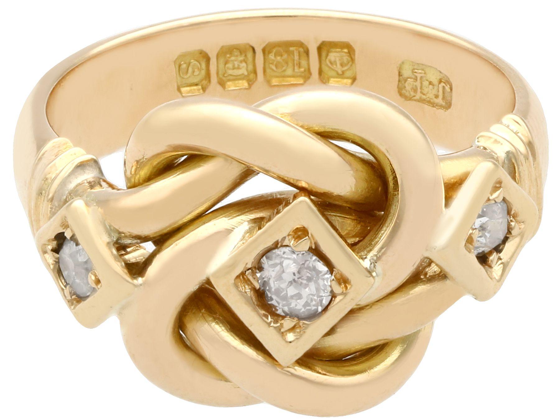 Round Cut 1913 Diamond and Yellow Gold Love Knot Cocktail Ring