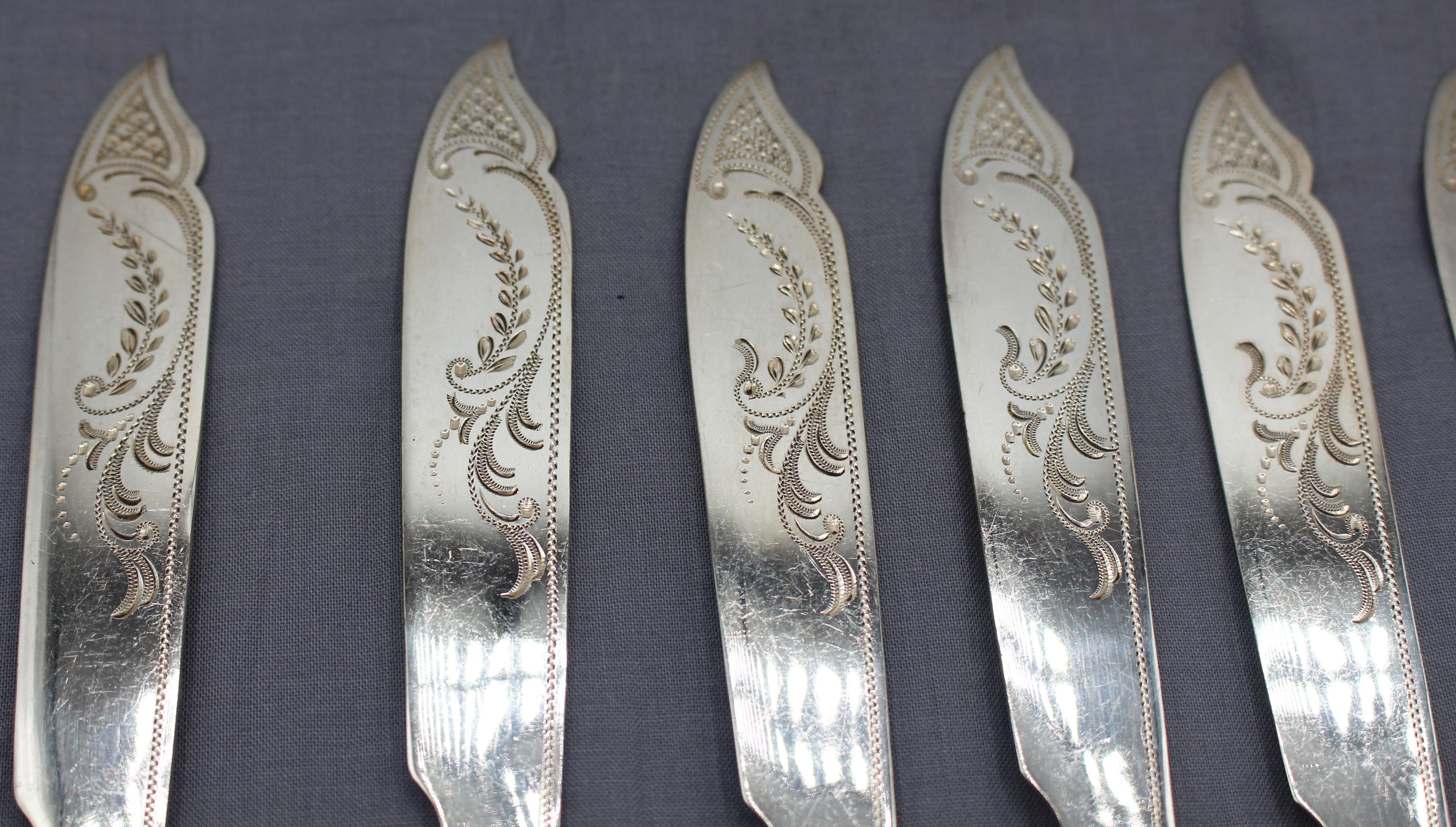 Plaqué argent 1913 Service à poisson en boîte pour six personnes par Yates Brothers en vente