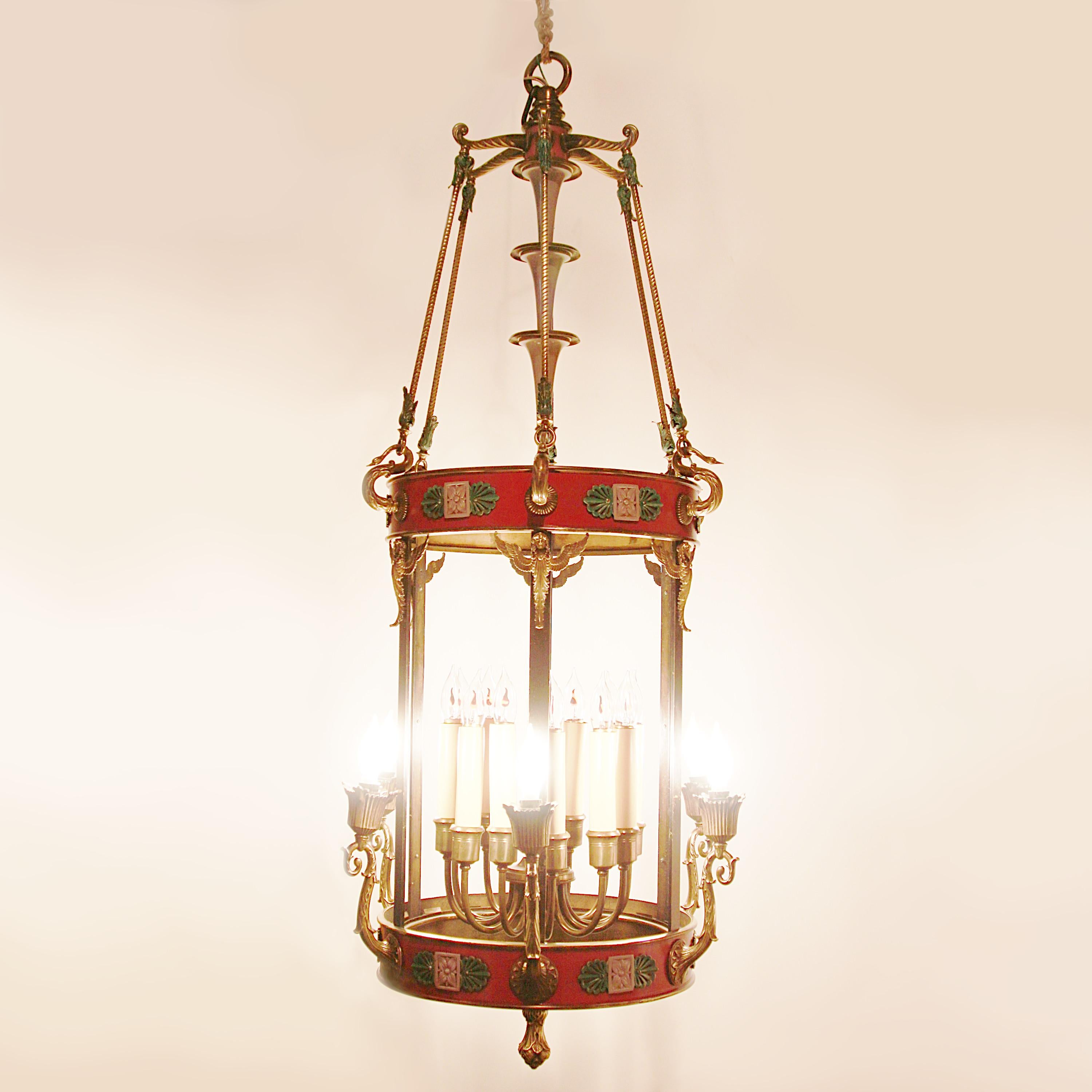This Spectacular, custom-made chandelier is not only a work of art, but an astonishing piece of early 20th-century American craftsmanship!

Chandelier features:

- Solid Brass construction
- (6) Outward-facing brass sconces
- (12) Interior