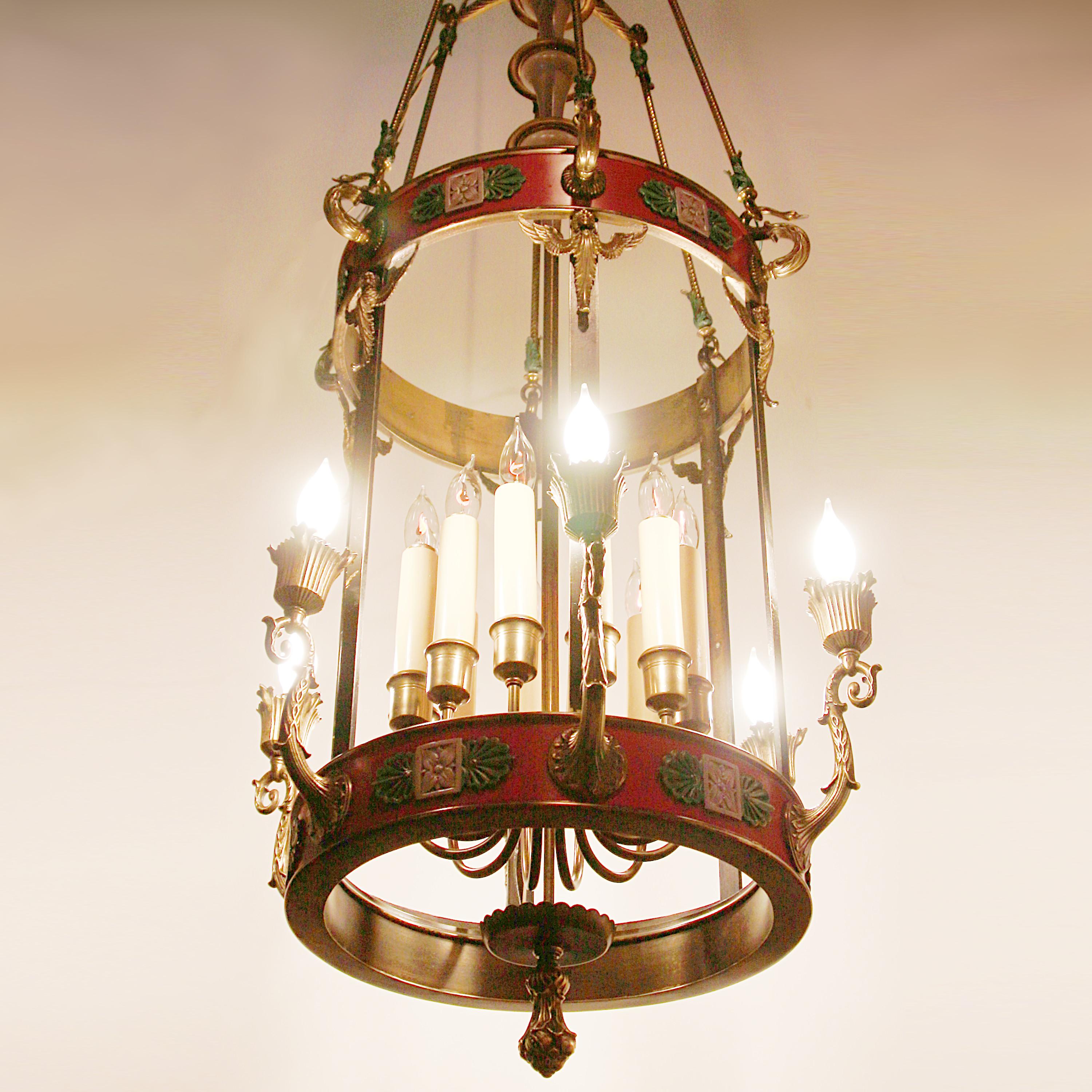 American 1913 French Empire Revival Brass Chandelier from Hotel Wisconsin in Milwaukee For Sale