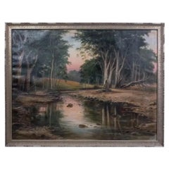 1913 Oil on Canvas Landscape with River View at Sunset, John Wooler, Australia 1913 Oil on Canvas Landscape with River View at Sunset, John Wooler, Australia