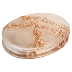 1913 Rene Lalique Box Rosen En Relief Glas mit Sepia Patina