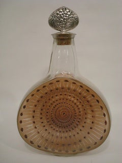 1913 René Lalique Decanter Reine Marguerite Glass with Brown Enamel Sepia Patina