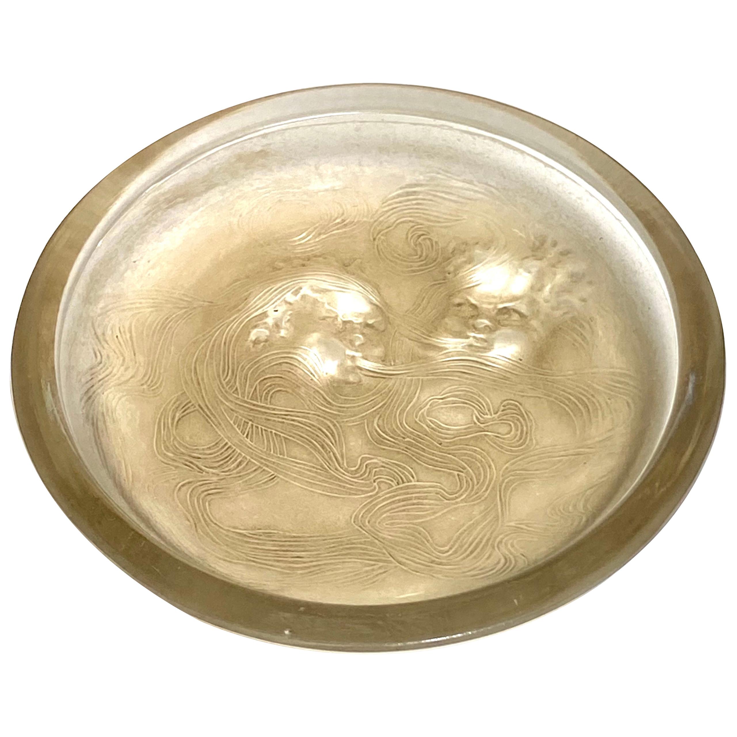 1913 Rene Lalique Deux Zephyrs Astray Frosted Glass with Sepia Patina