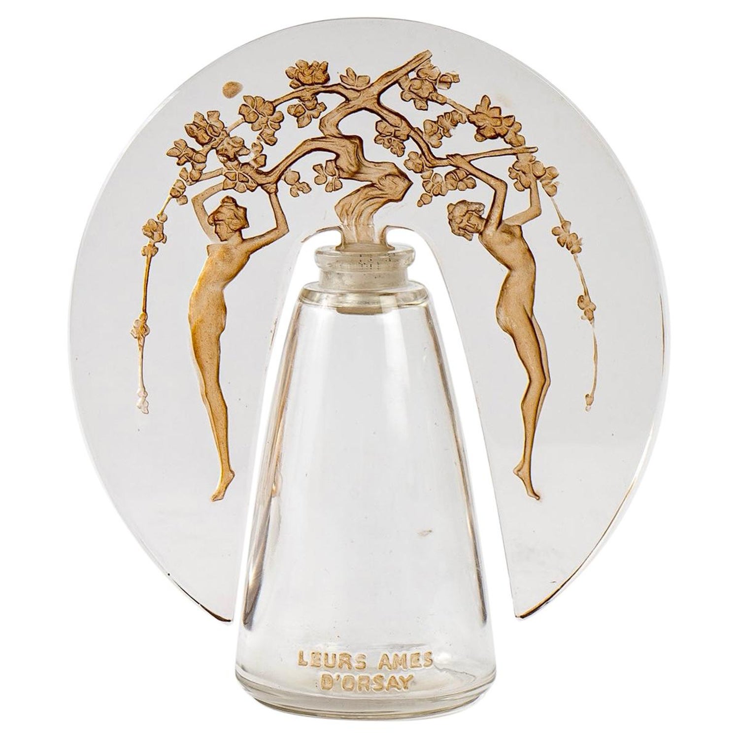 1913 Rene Lalique Leurs Ames Perfume Bottle D''Orsay Frosted Glass Sepia  Patina For Sale at 1stDibs