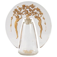 Used 1913 Rene Lalique Leurs Ames Perfume Bottle D'Orsay Frosted Glass Sepia Patina