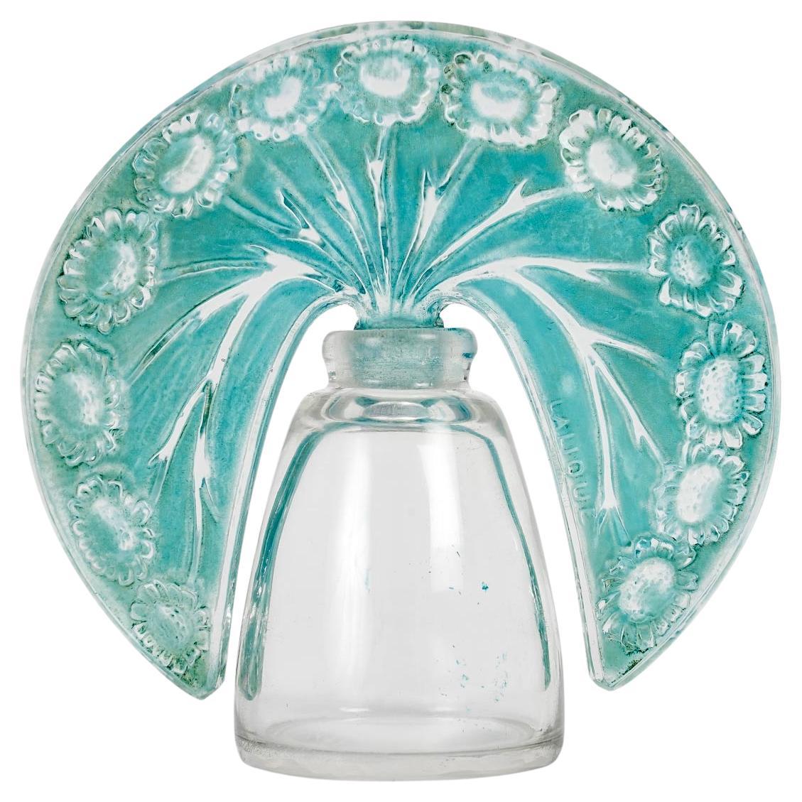 1913 René Lalique Perfume Bottle Paquerettes Roger & Gallet Glass Blue Patina