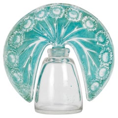 1913 René Lalique Perfume Bottle Paquerettes Roger & Gallet Glass Blue Patina