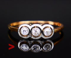 1913 Anillo 0.25ct Diamantes macizo Oro Amarillo 18K Platino ØUS9.5/ 3gr