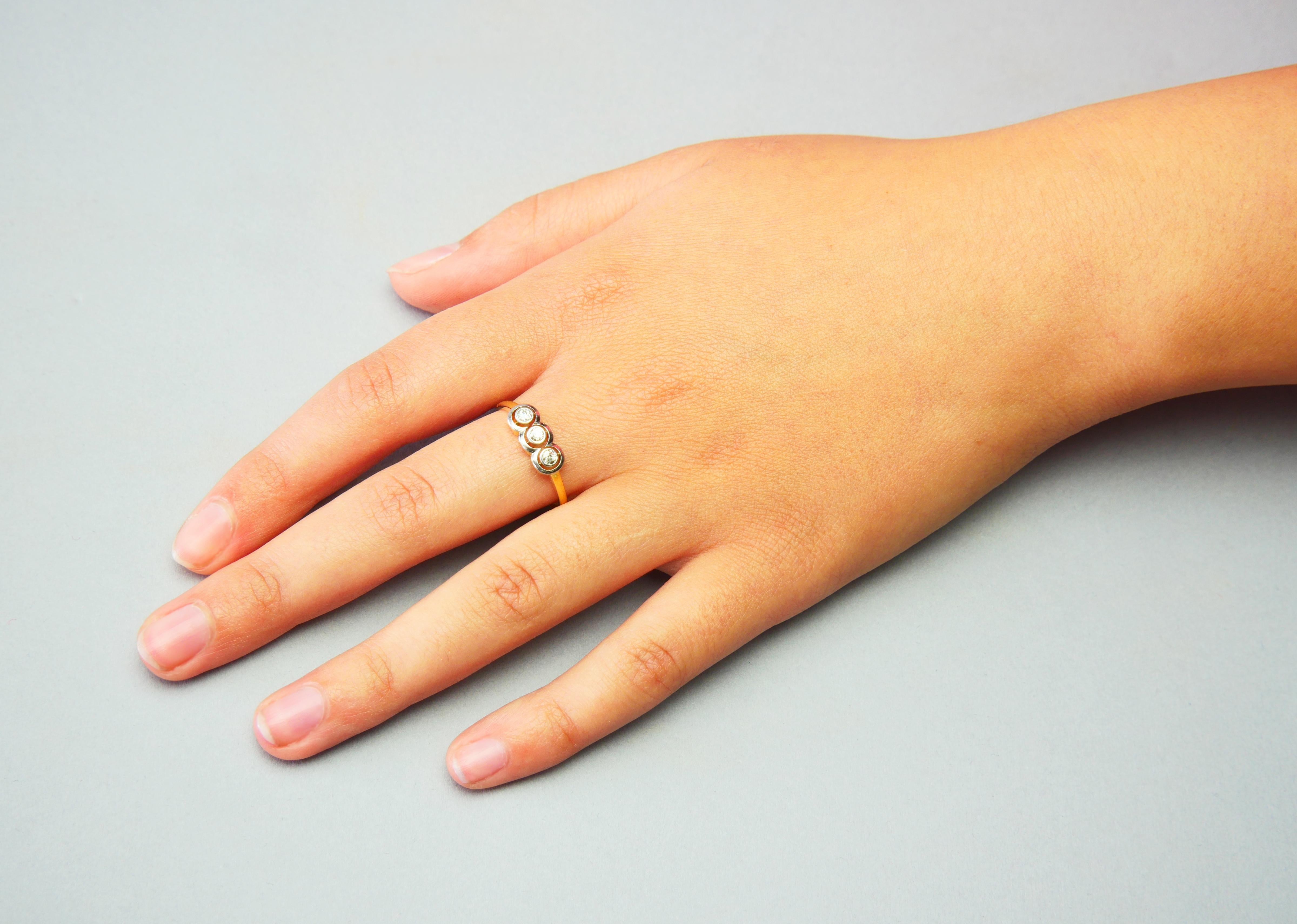 Bague 1913 0.25ct Diamants massif Or jaune 18K Platine ØUS9.5/ 3gr Pour femmes en vente