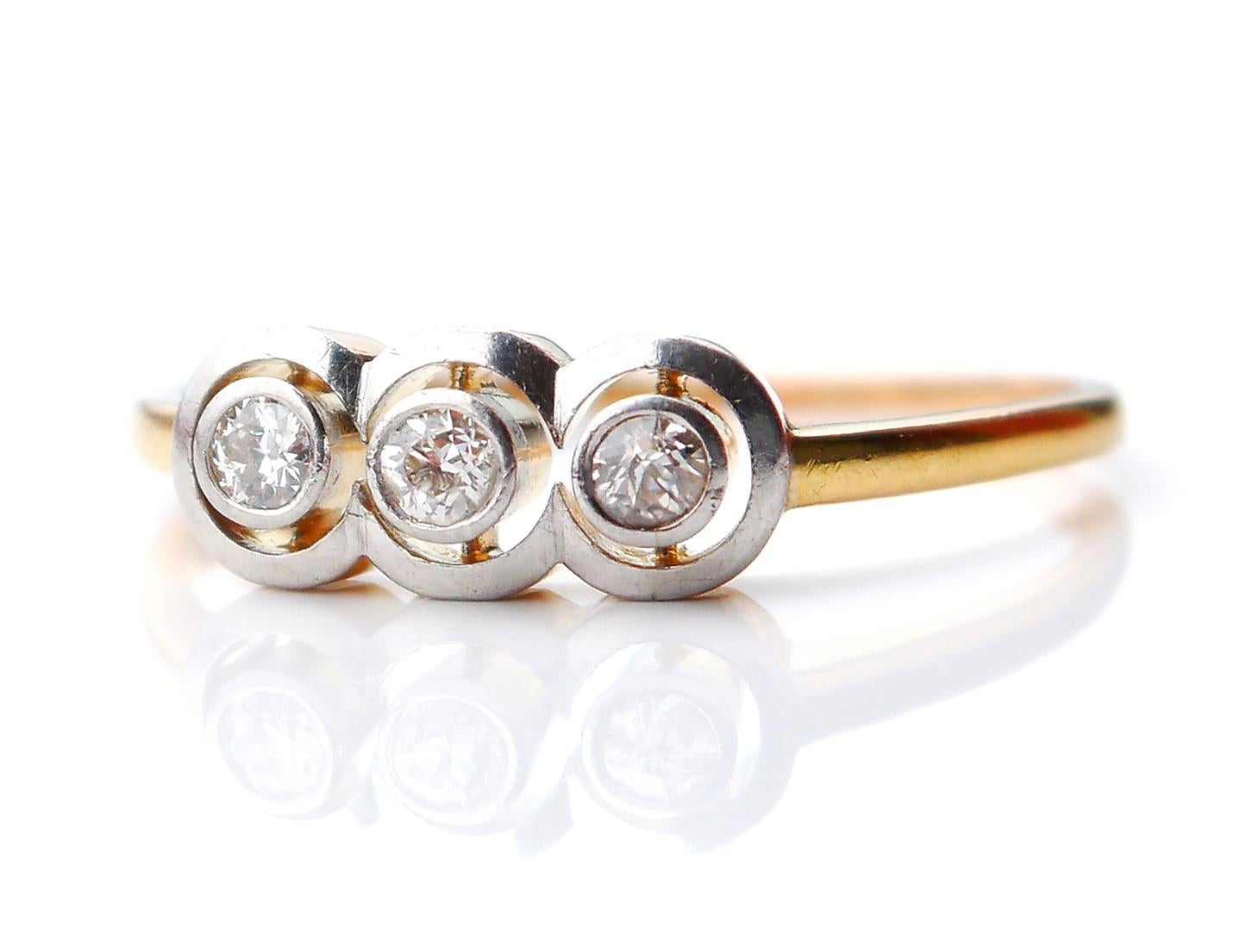1913 Ring 0.25ct Diamonds solid 18K Yellow Gold Platinum ØUS9.5/ 3gr For Sale 4