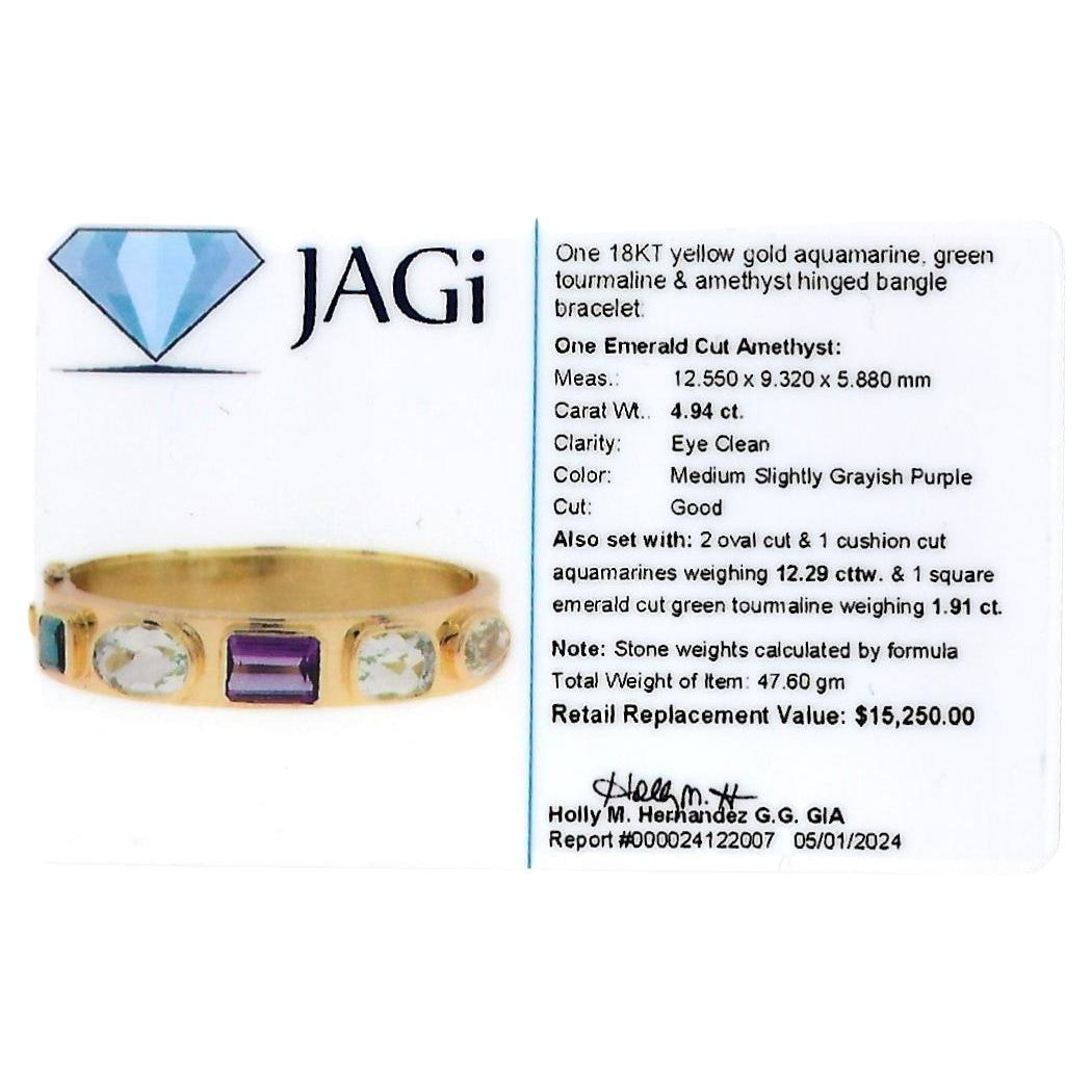Bracelet jonc à charnières en or jaune 18 carats avec multi-pierres de 19,14 carats au total en vente 8