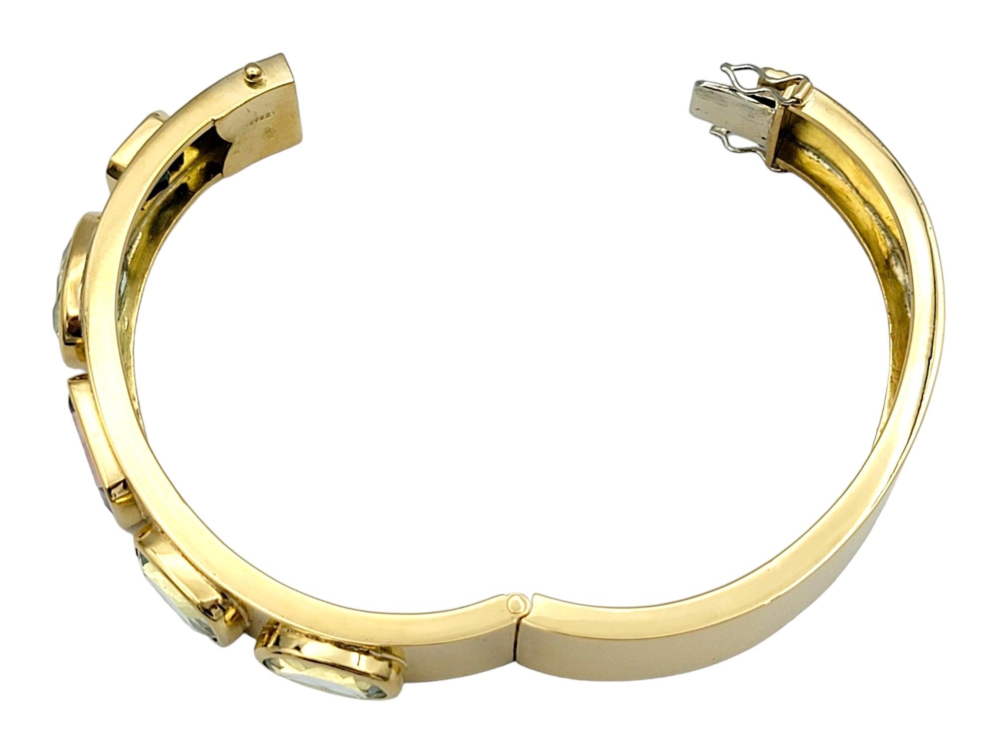 Bracelet jonc à charnières en or jaune 18 carats avec multi-pierres de 19,14 carats au total en vente 2