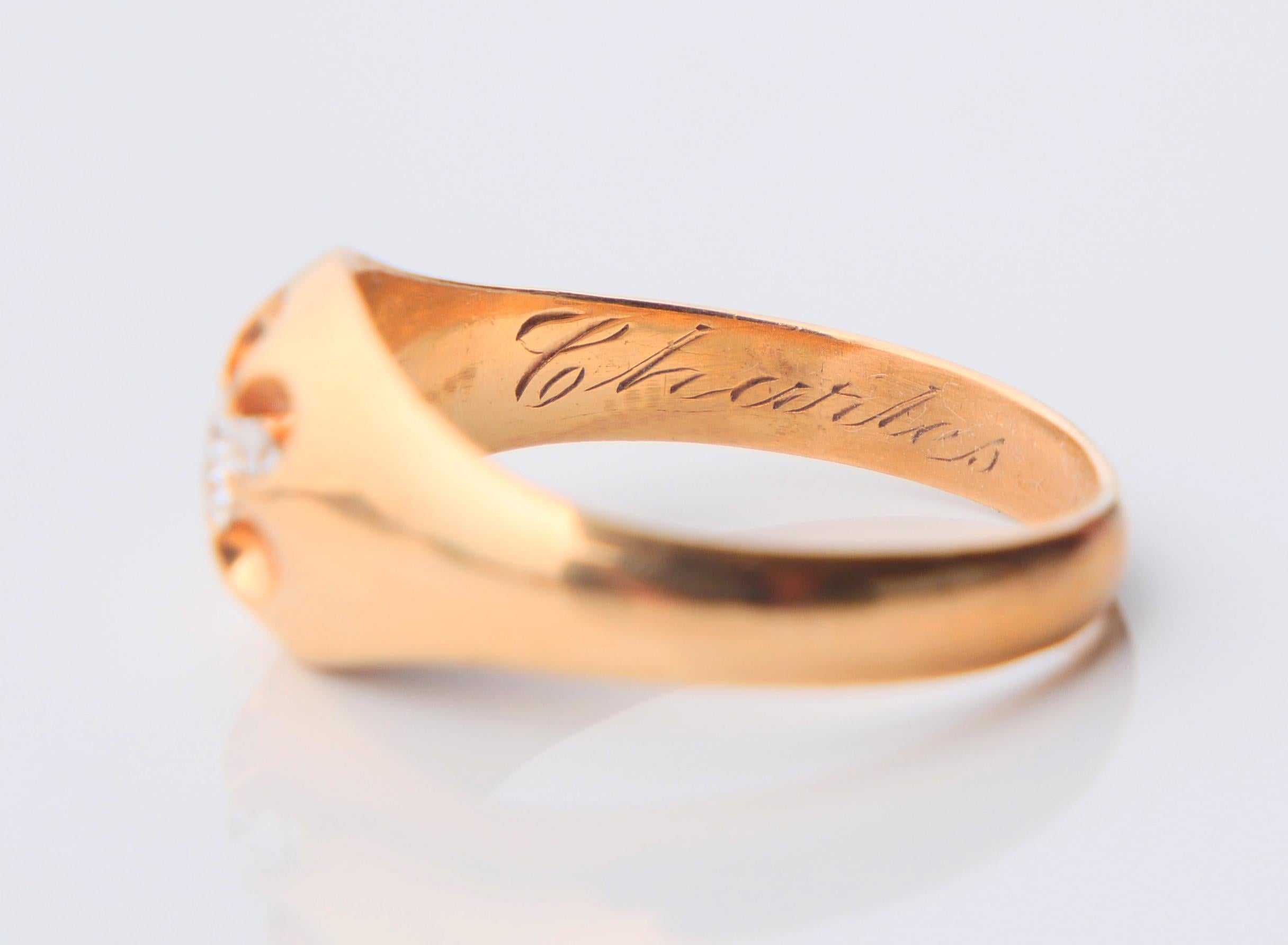 1914 Finish Ring natural 0.25ct Diamond solid 18K Yellow Gold Ø US6.75 /4.17gr For Sale 9