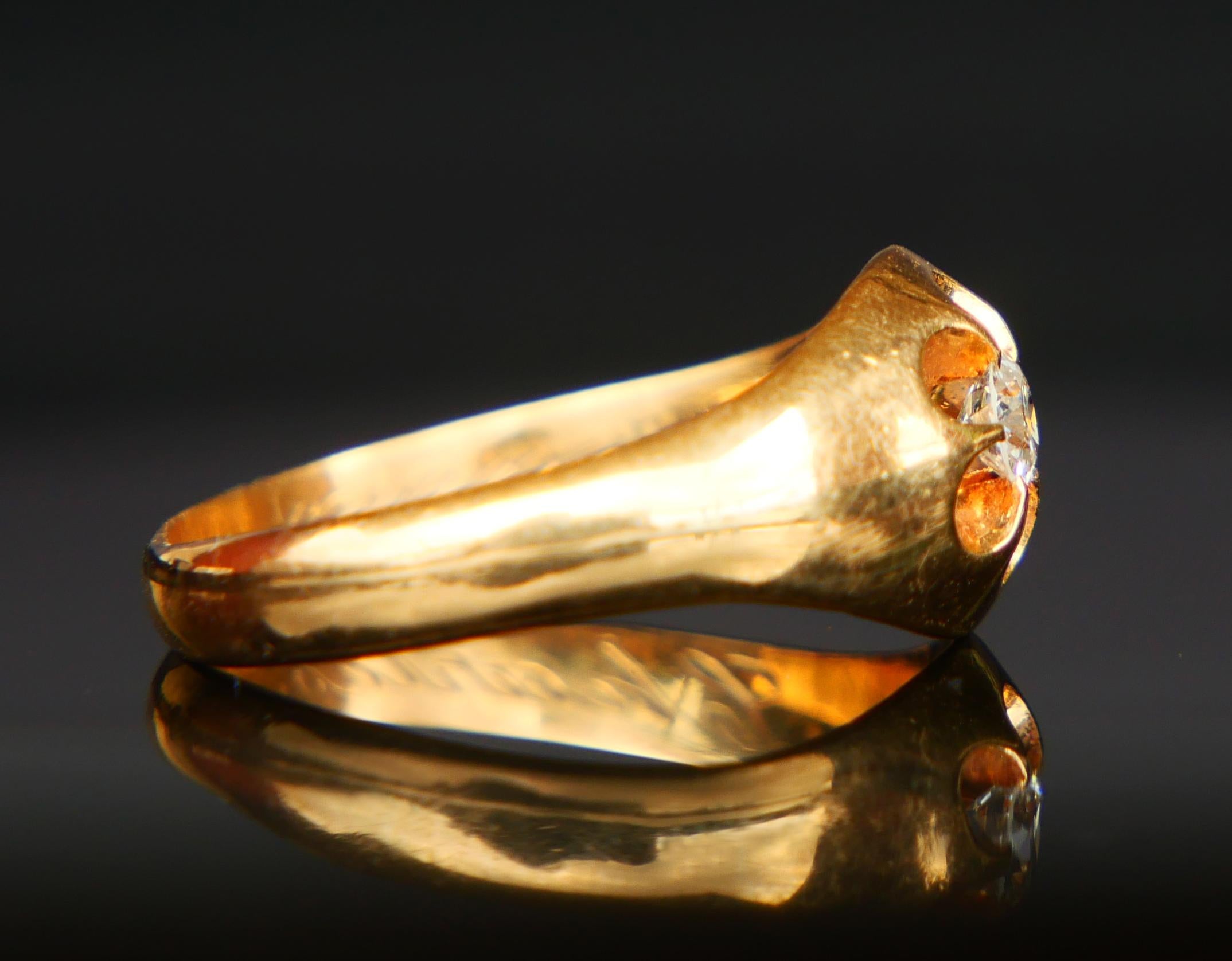 Old European Cut 1914 Finish Ring natural 0.25ct Diamond solid 18K Yellow Gold Ø US6.75 /4.17gr For Sale