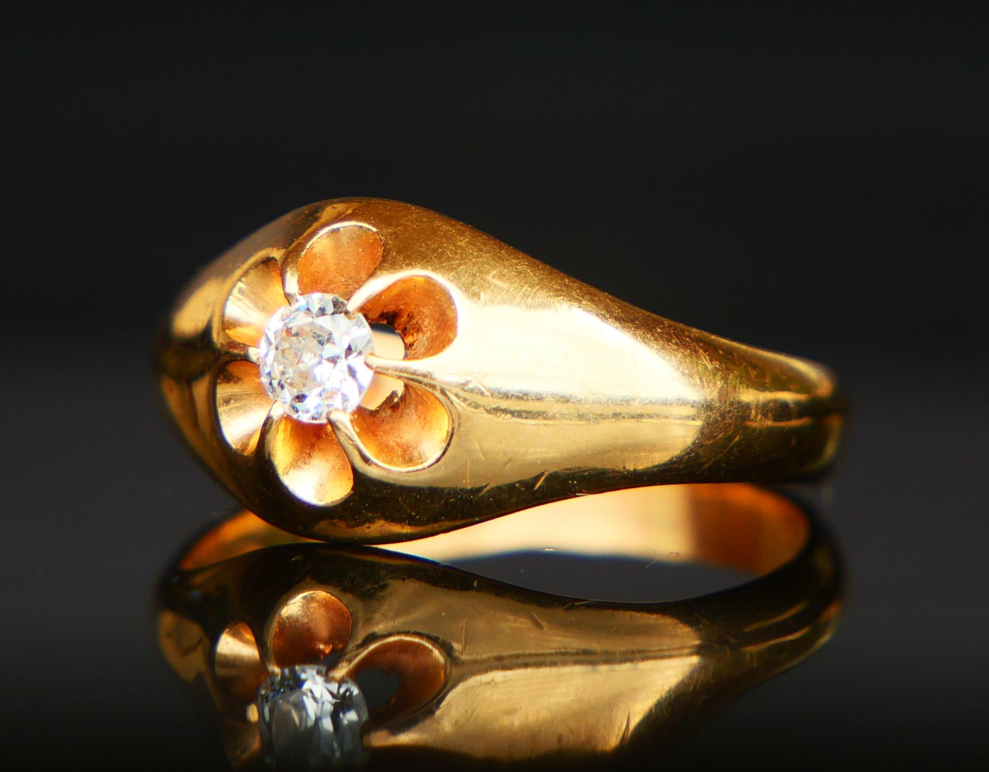 Women's 1914 Finish Ring natural 0.25ct Diamond solid 18K Yellow Gold Ø US6.75 /4.17gr For Sale
