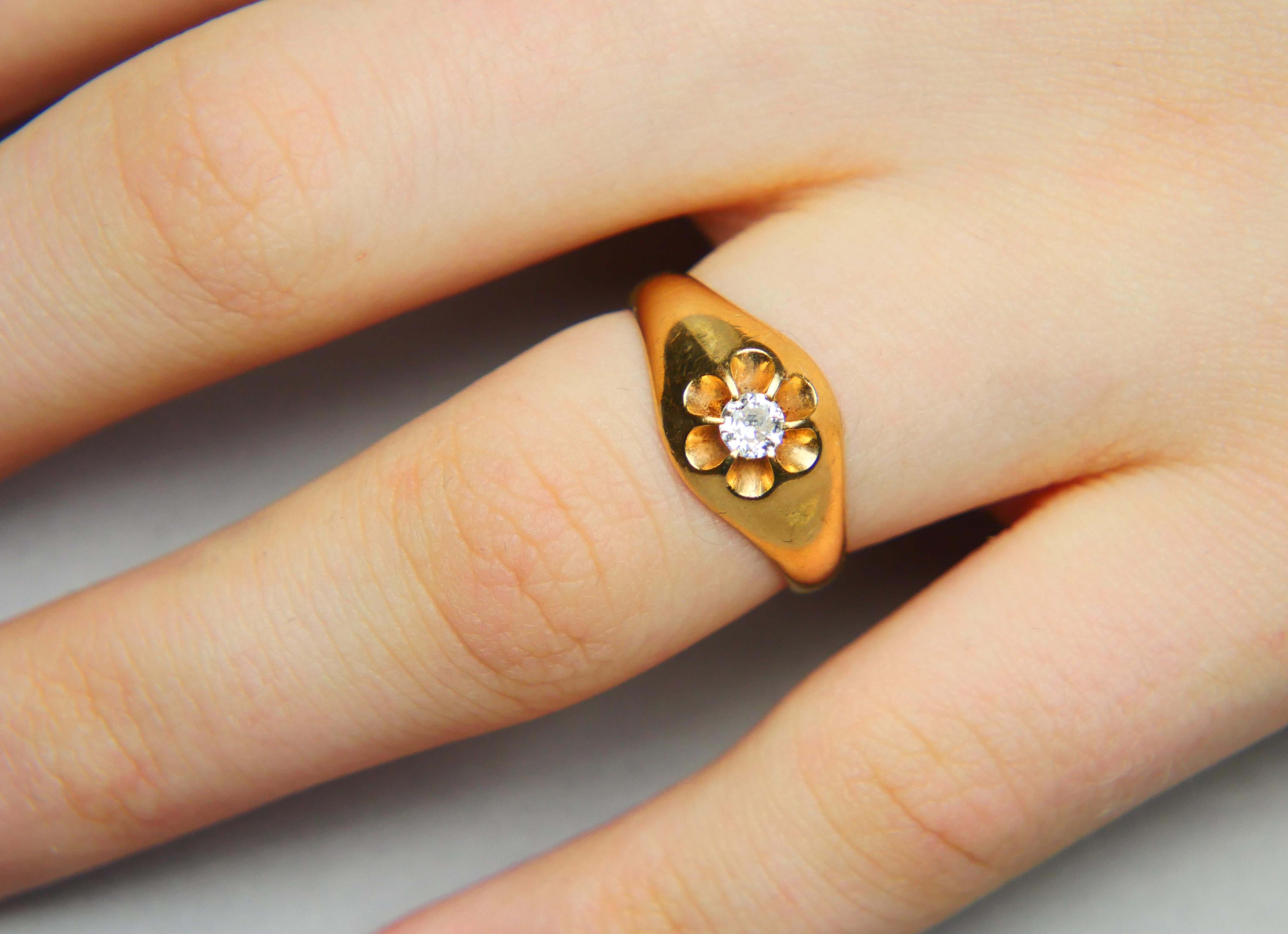 1914 Finish Ring natural 0.25ct Diamond solid 18K Yellow Gold Ø US6.75 /4.17gr For Sale 2