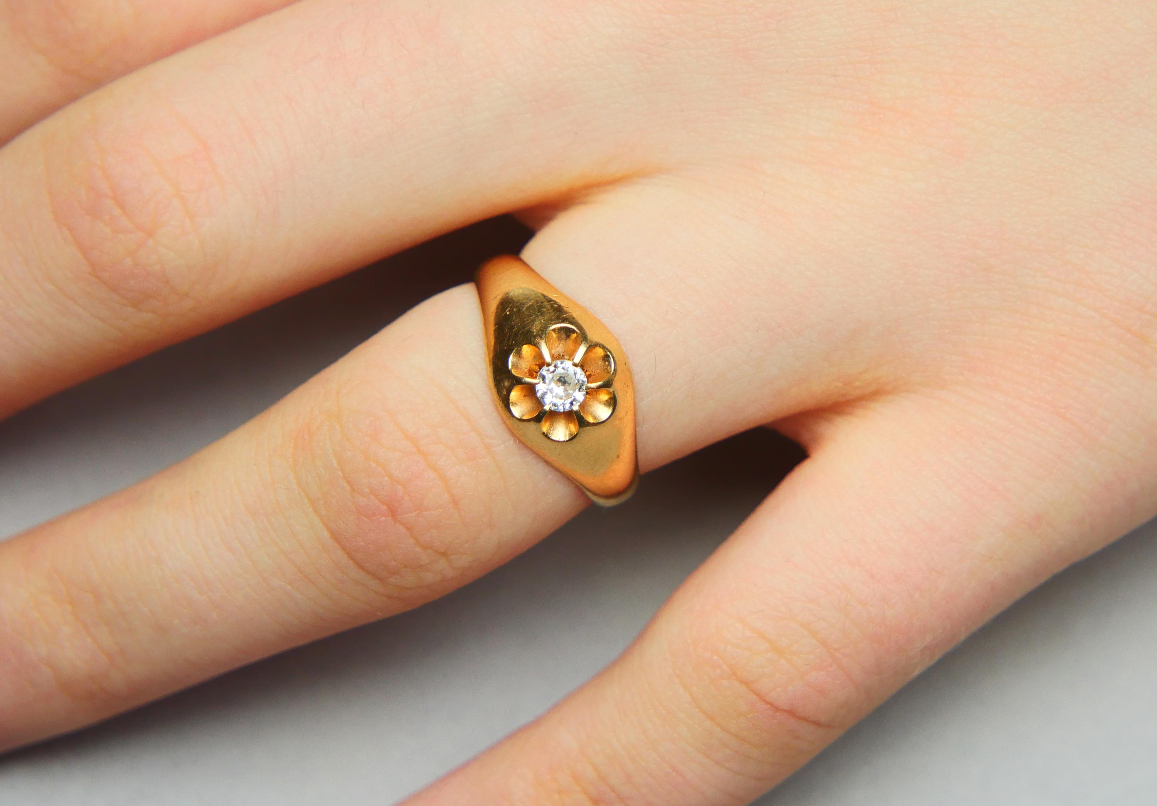 1914 Finish Ring natural 0.25ct Diamond solid 18K Yellow Gold Ø US6.75 /4.17gr For Sale 4