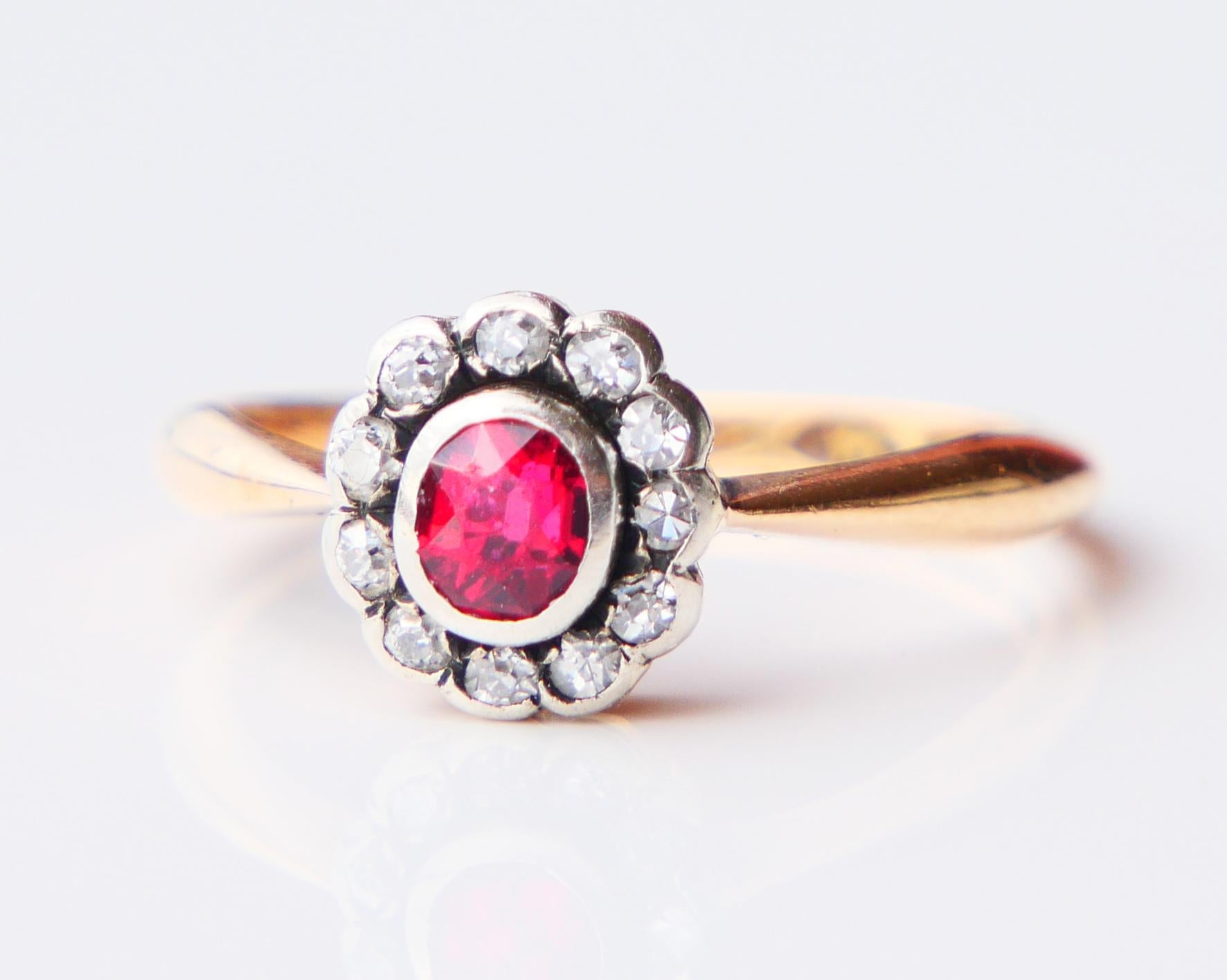 1914 Bague Halo Rubis Diamant Or Jaune 18K Ø US7 / 2.8gr en vente 5
