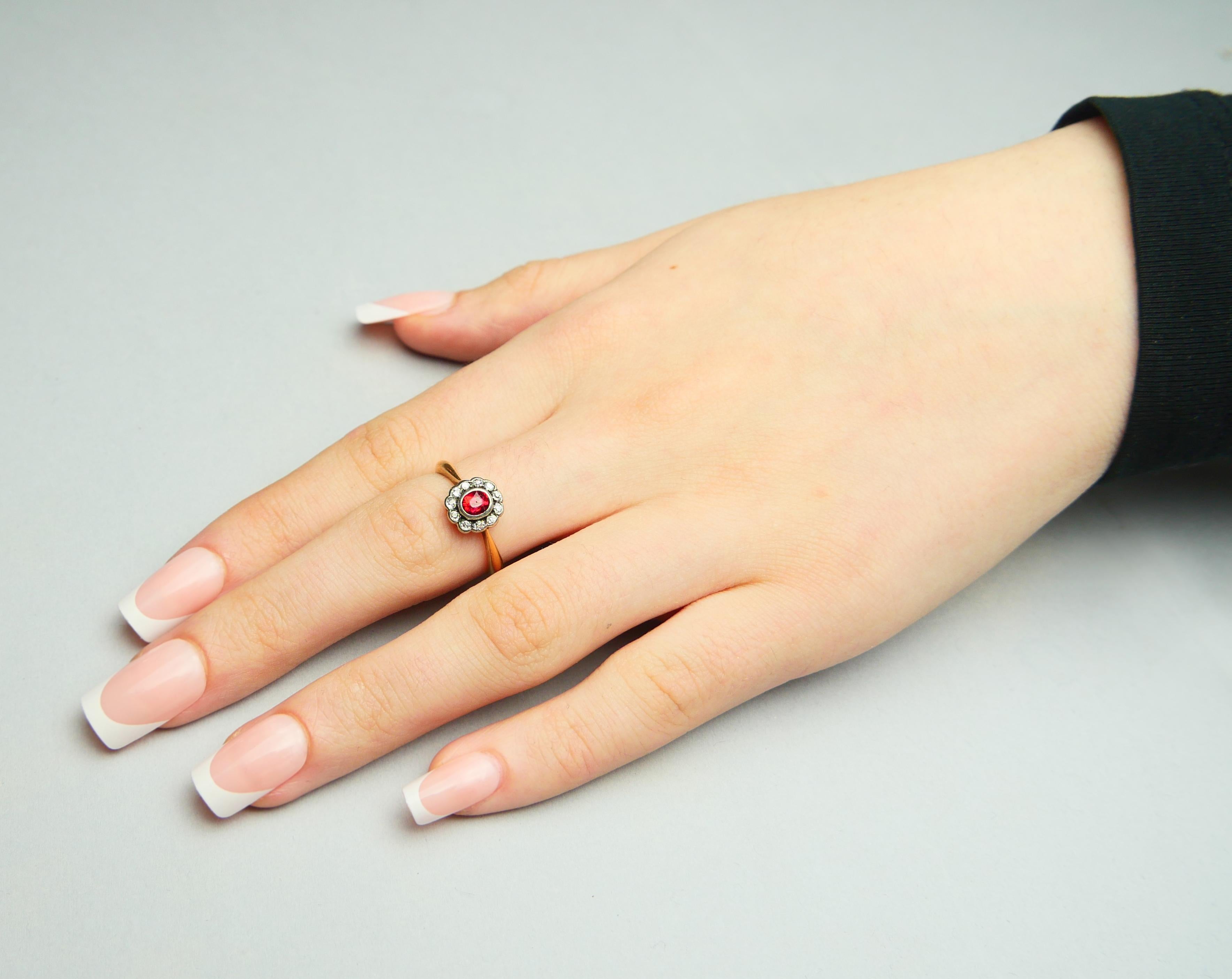 1914 Bague Halo Rubis Diamant Or Jaune 18K Ø US7 / 2.8gr en vente 5