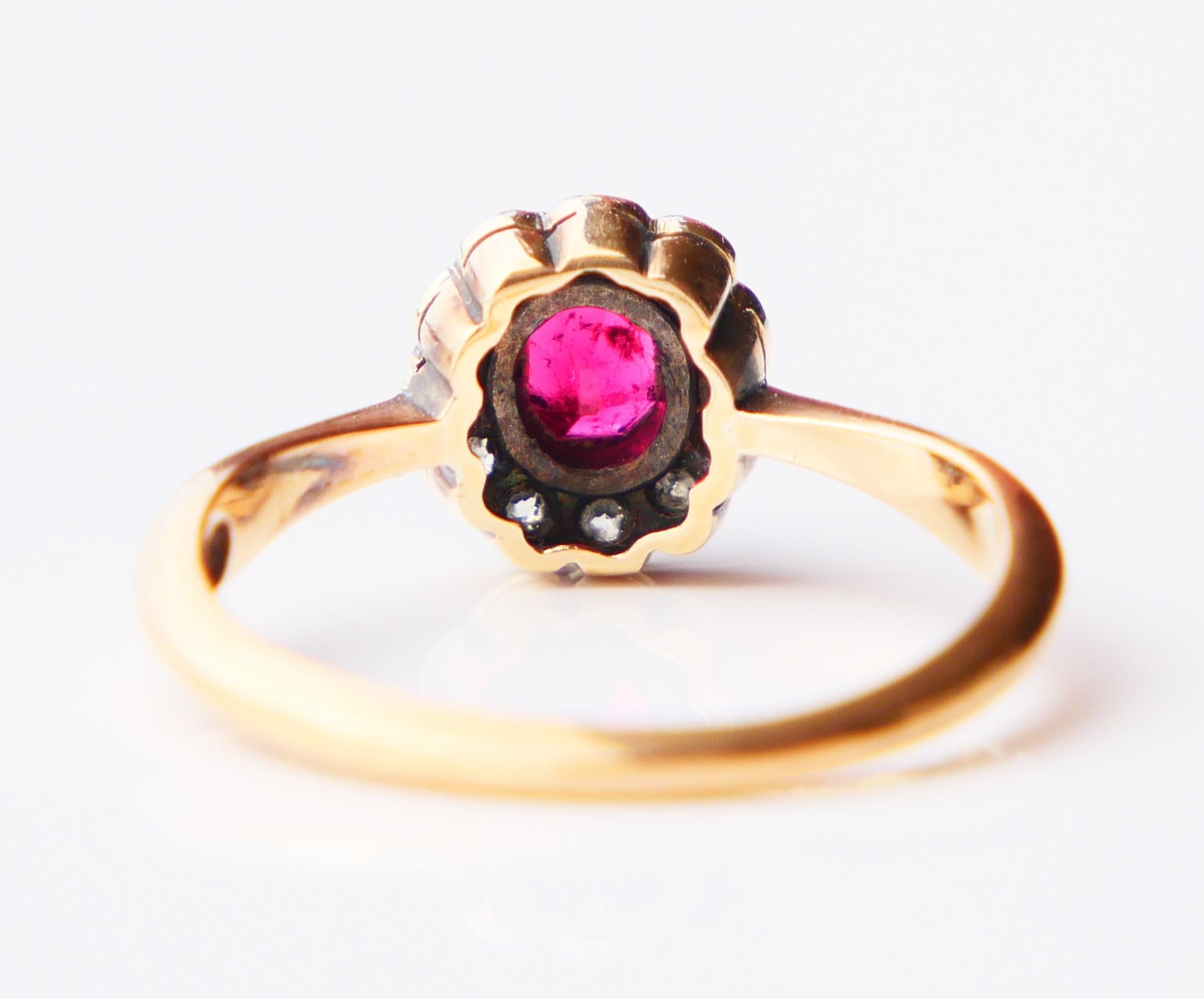1914 Bague Halo Rubis Diamant Or Jaune 18K Ø US7 / 2.8gr en vente 6