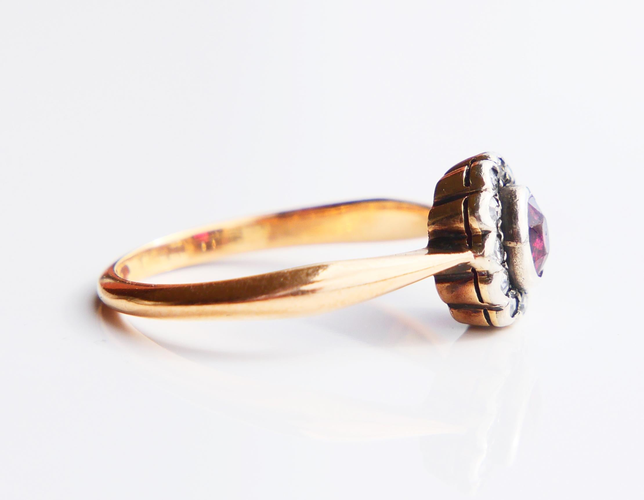 1914 Bague Halo Rubis Diamant Or Jaune 18K Ø US7 / 2.8gr en vente 7