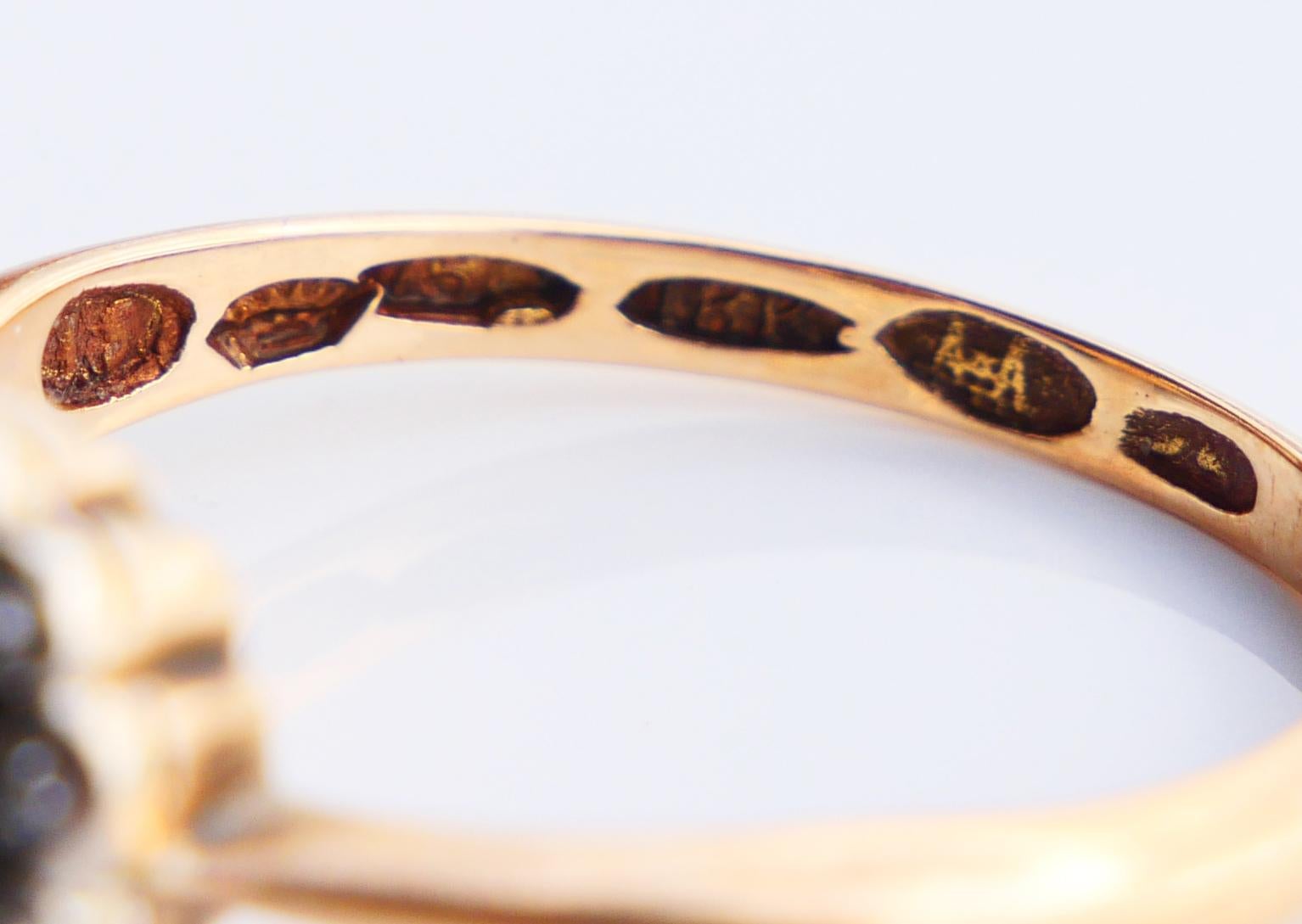 1914 Bague Halo Rubis Diamant Or Jaune 18K Ø US7 / 2.8gr en vente 9