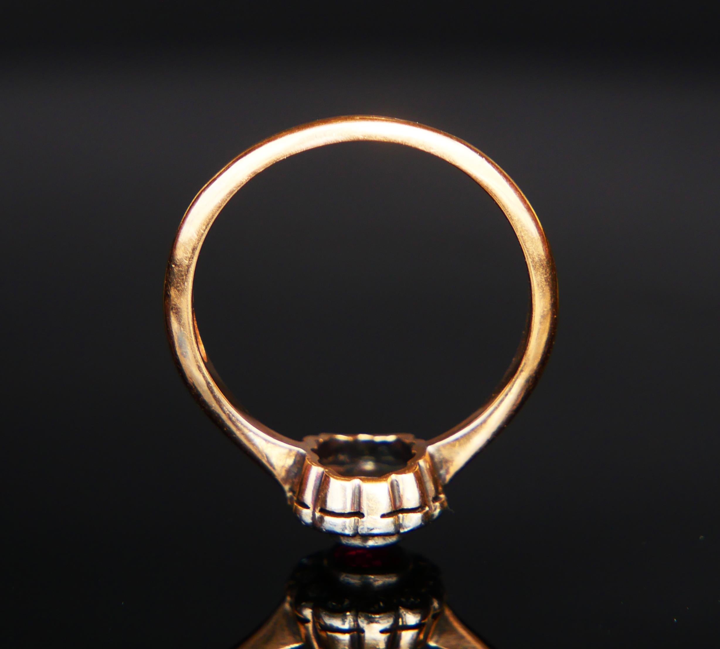 Taille ovale 1914 Bague Halo Rubis Diamant Or Jaune 18K Ø US7 / 2.8gr en vente