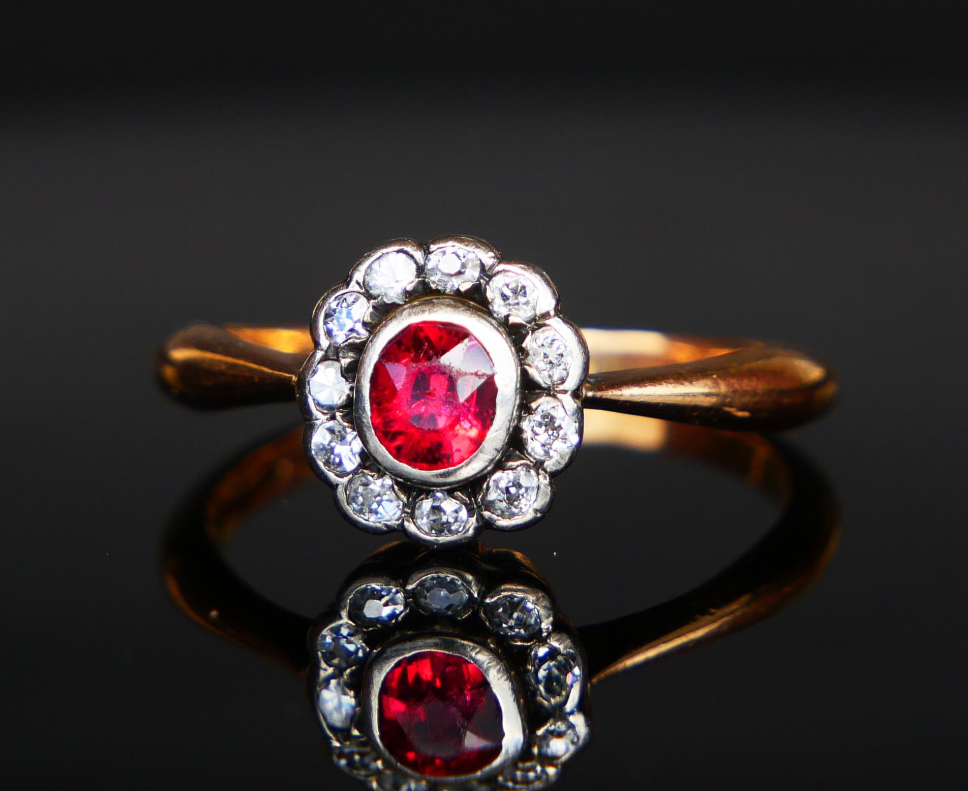 1914 Bague Halo Rubis Diamant Or Jaune 18K Ø US7 / 2.8gr Pour femmes en vente