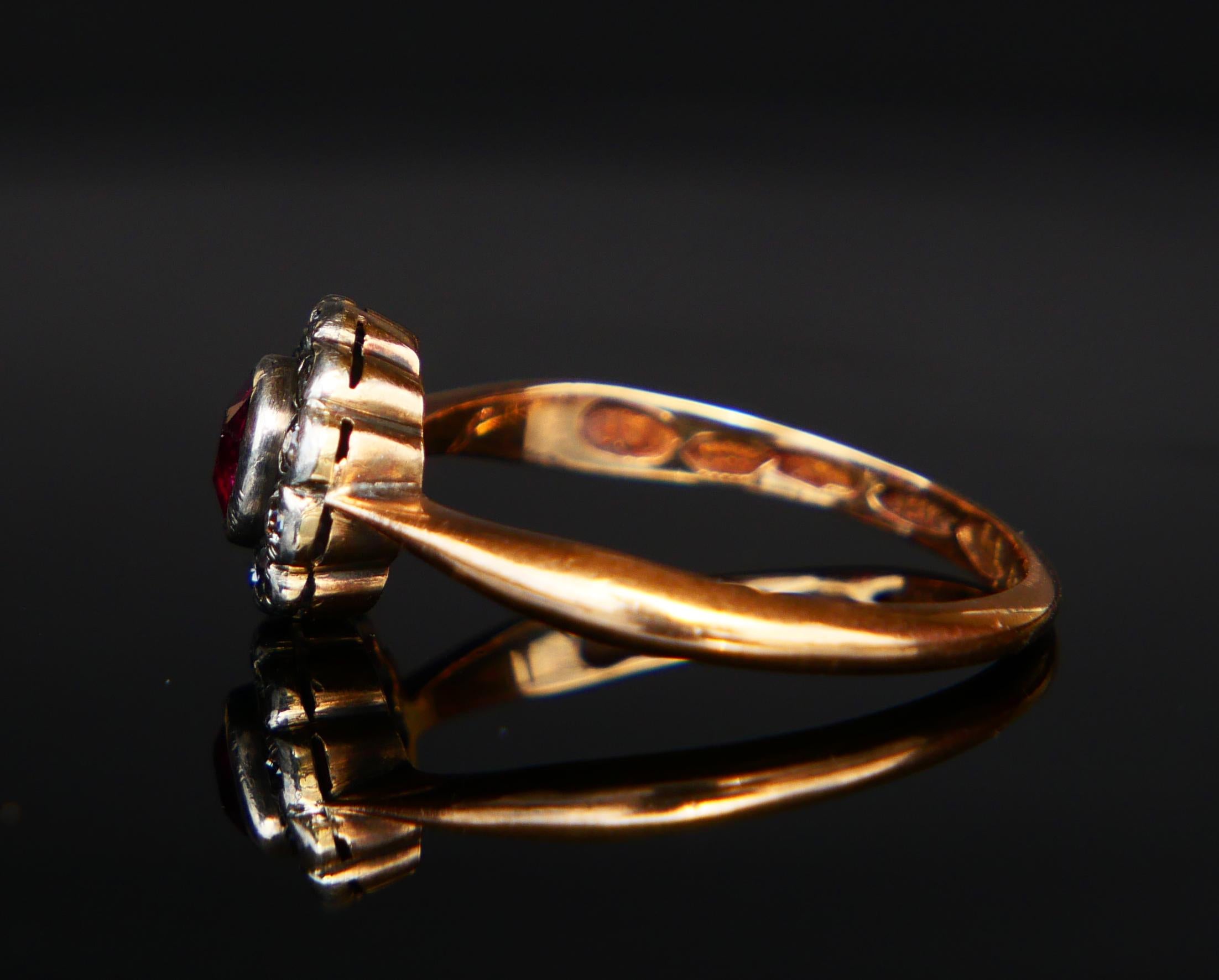 1914 Bague Halo Rubis Diamant Or Jaune 18K Ø US7 / 2.8gr en vente 1