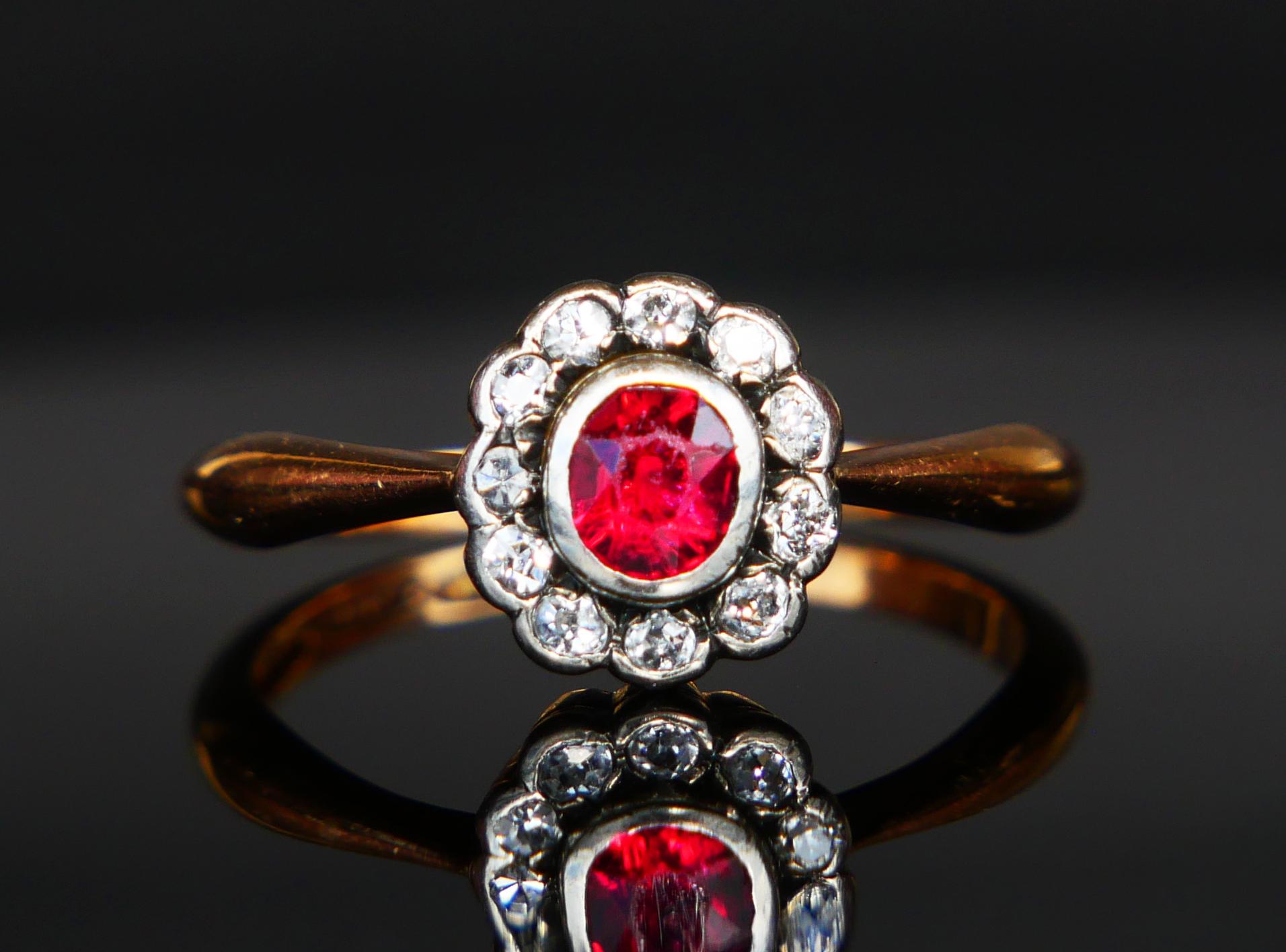 1914 Bague Halo Rubis Diamant Or Jaune 18K Ø US7 / 2.8gr en vente 2