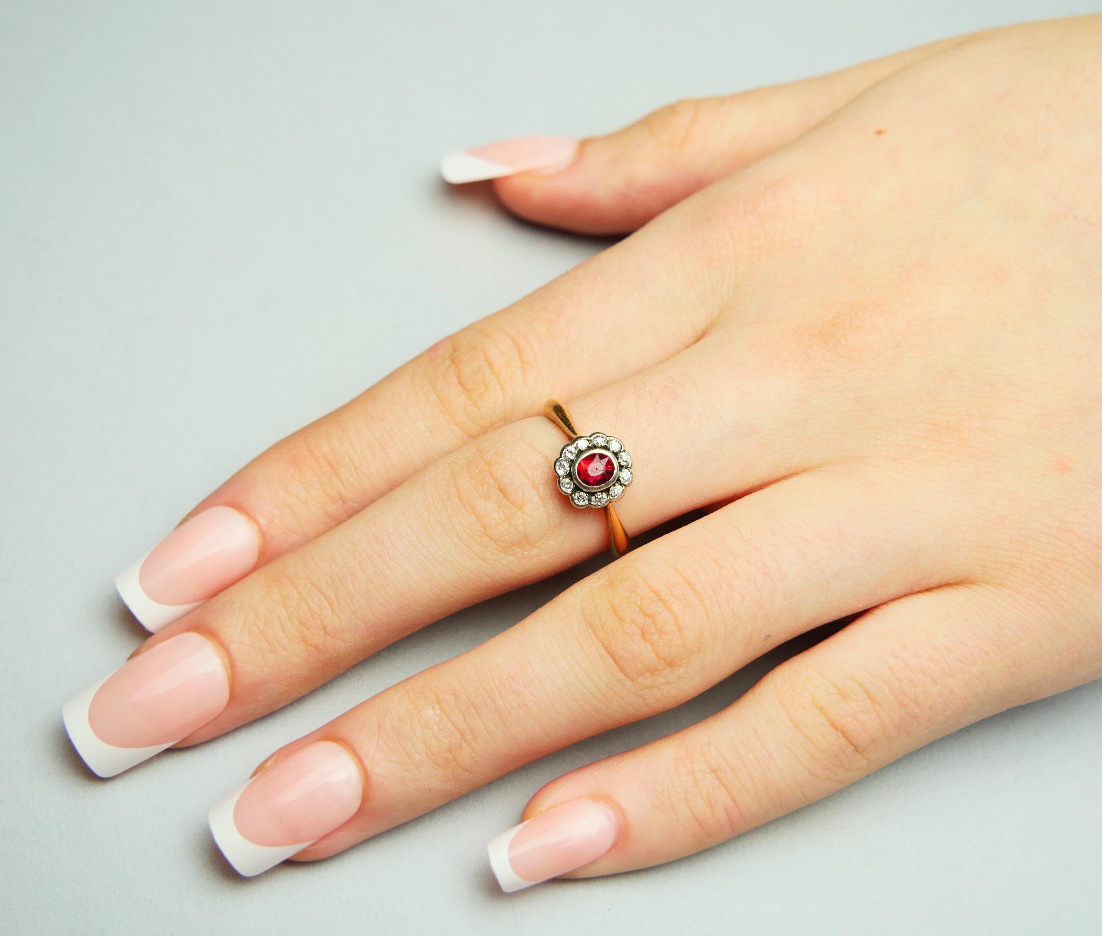 1914 Bague Halo Rubis Diamant Or Jaune 18K Ø US7 / 2.8gr en vente 4