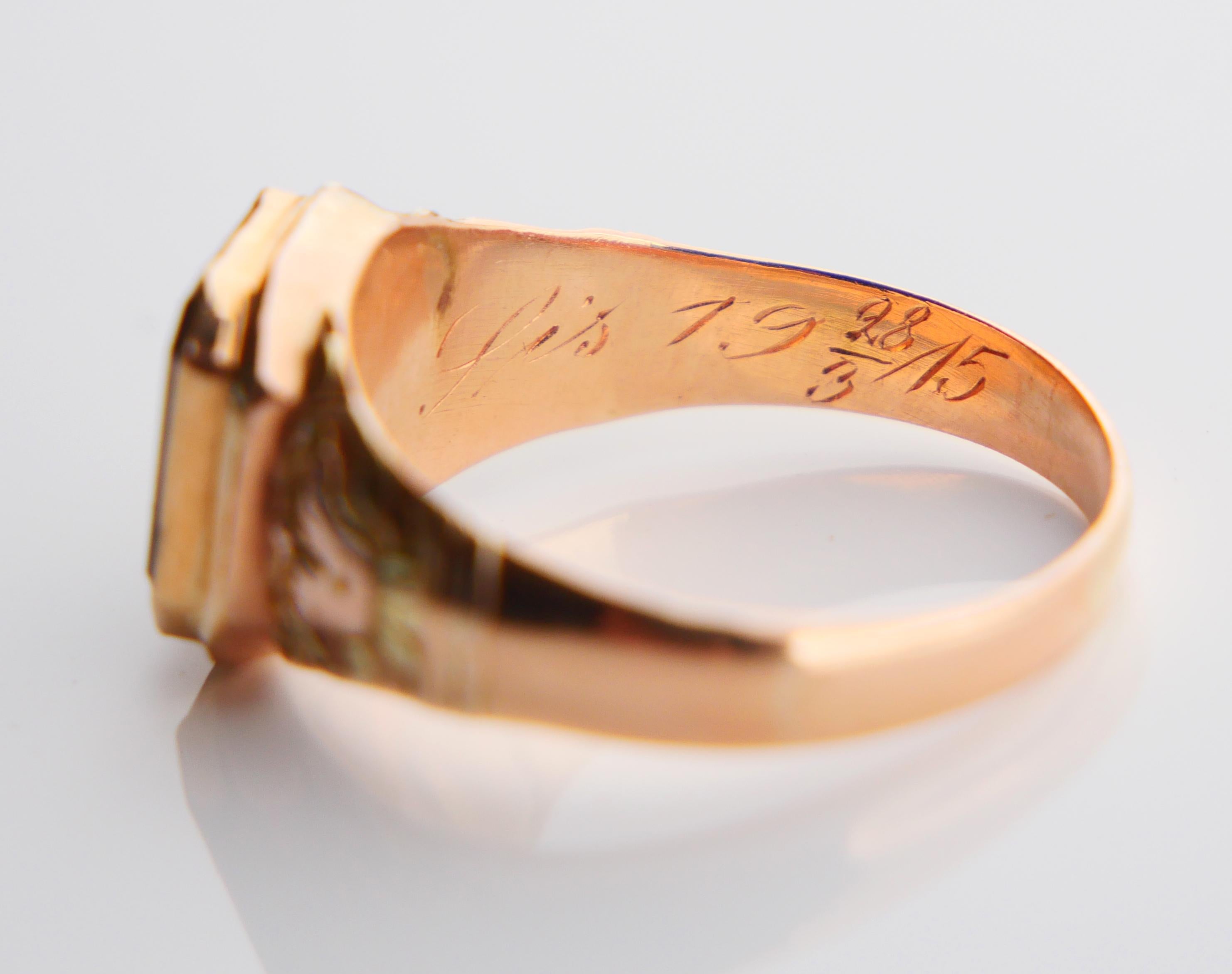 1914 Men Unisex Signet Ring ct. Blood stone solid 14K Gold ØUS 9.25 / 4 gr For Sale 9
