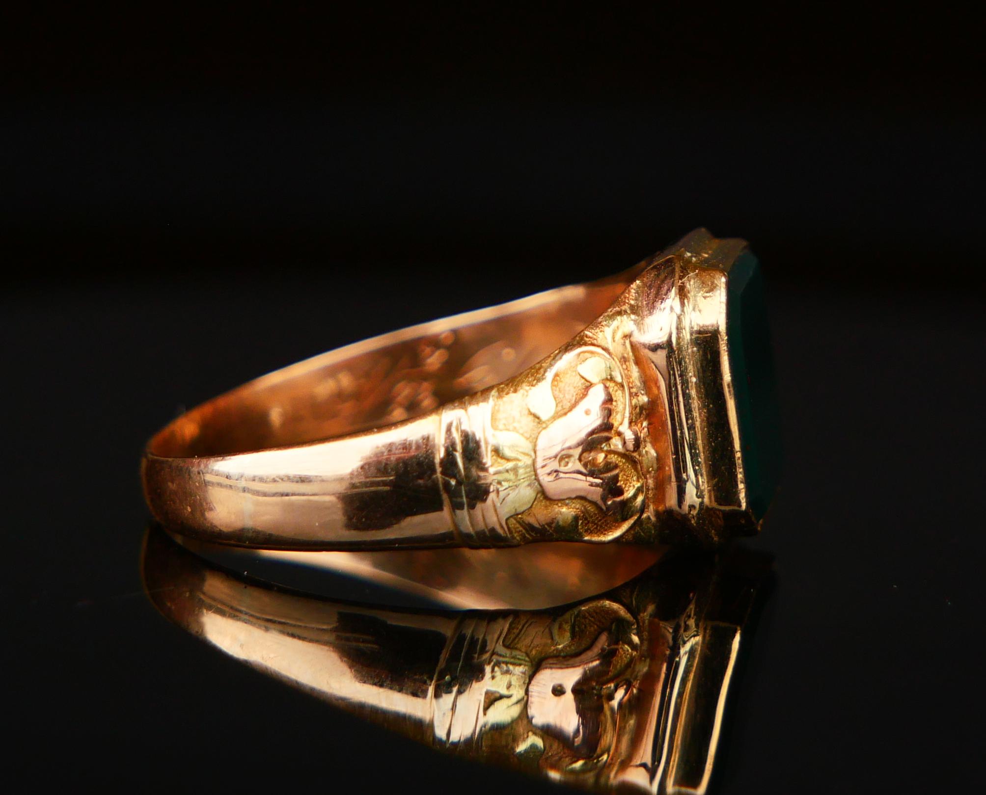 1914 Men Unisex Signet Ring ct. Blood stone solid 14K Gold ØUS 9.25 / 4 gr For Sale 3