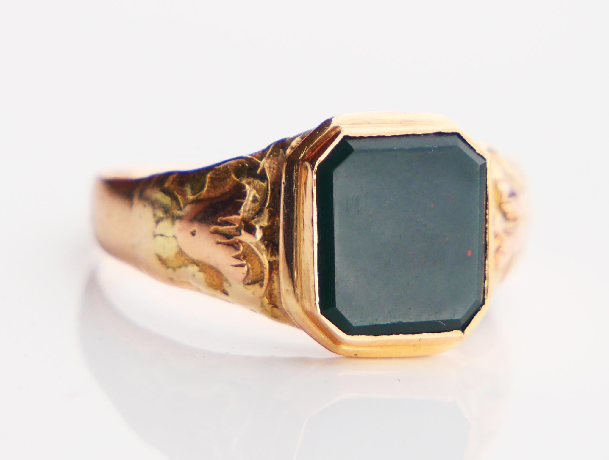 1914 Men Unisex Signet Ring ct. Blood stone solid 14K Gold ØUS 9.25 / 4 gr For Sale 5