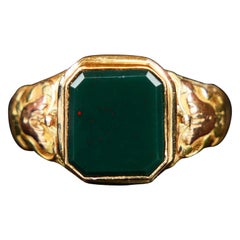 1914 Men Unisex Signet Ring ct. Blood stone solid 14K Gold ØUS 9.25 / 4 gr