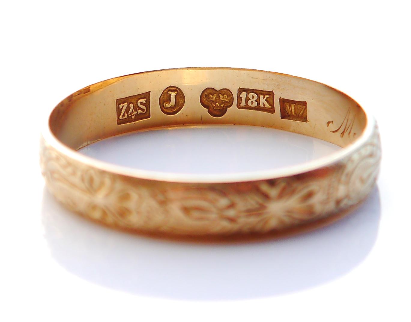 1914 Men Wedding Ring solid 18K Yellow Gold Ø US 10.75 /2.9 g 4