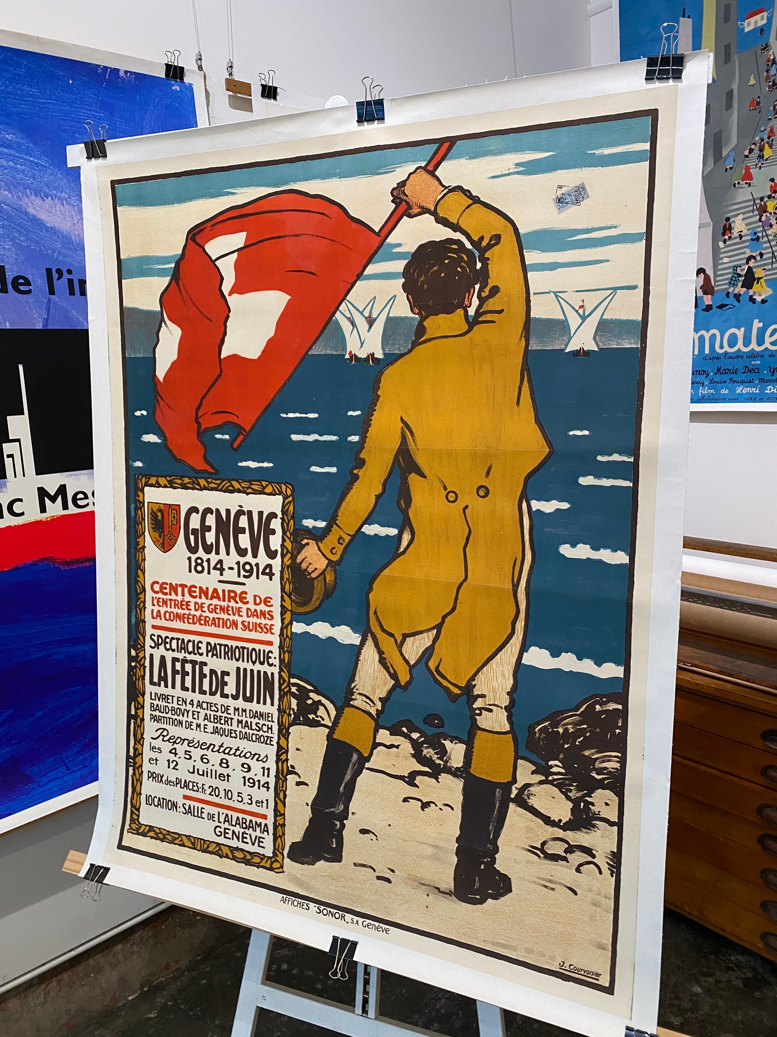 1914 Cartel original, Centenario de la entrada de Ginebra en la Confederación Helvética Francés en venta