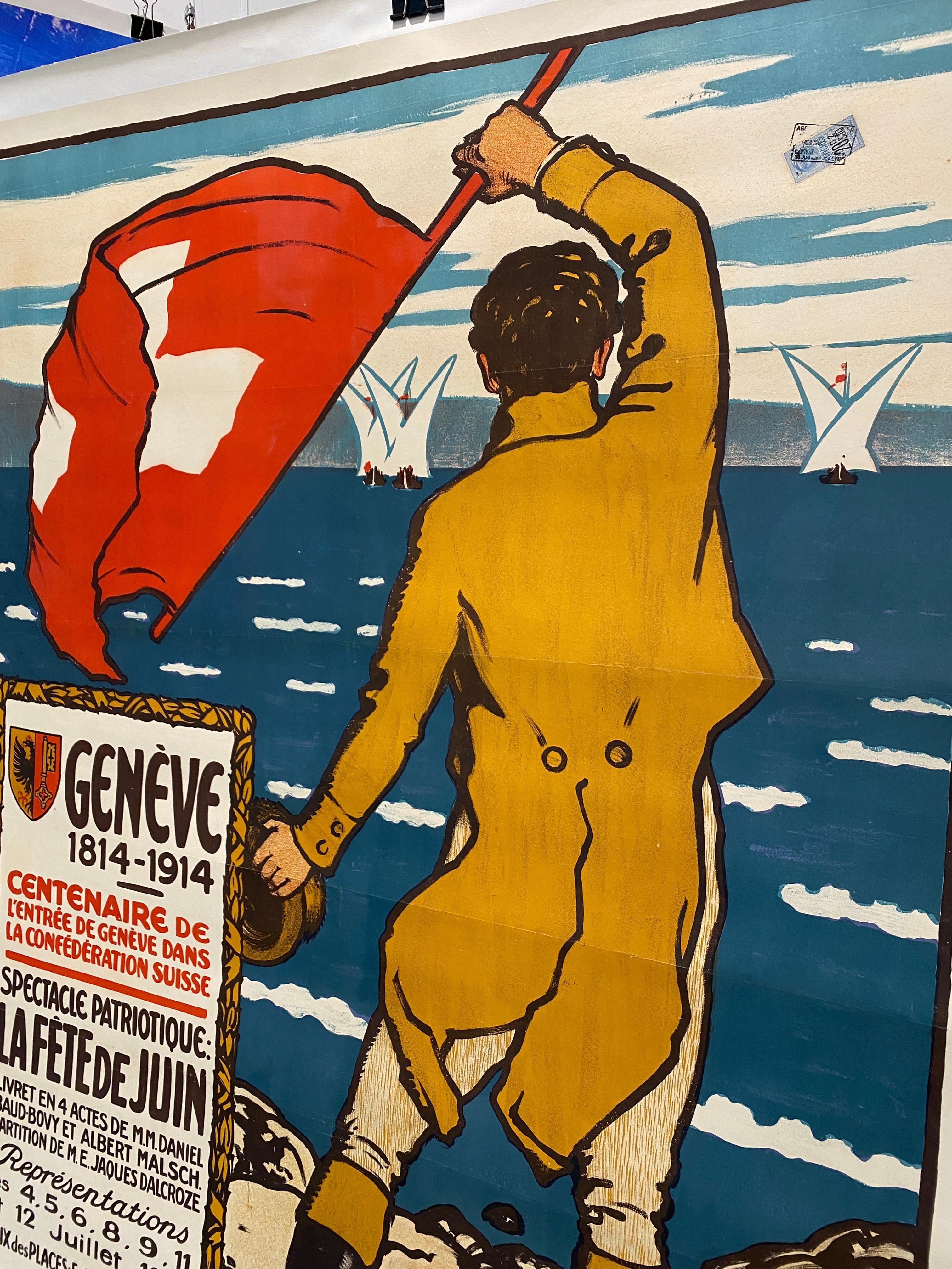 1914 Cartel original, Centenario de la entrada de Ginebra en la Confederación Helvética en Bueno estado para la venta en Melbourne, Victoria