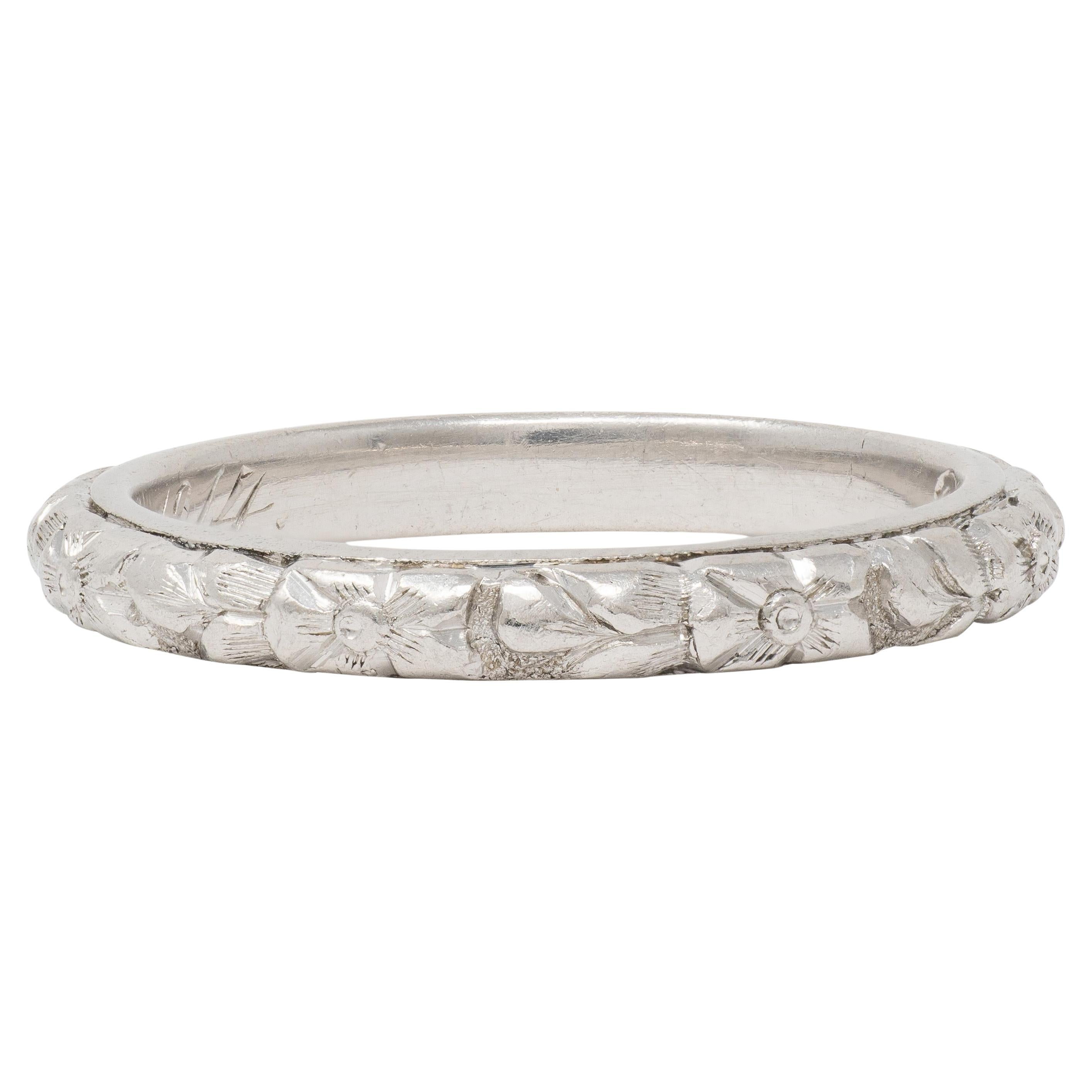 1914 Platinum Antique Edwardian Orange Blossom Wedding Band Ring