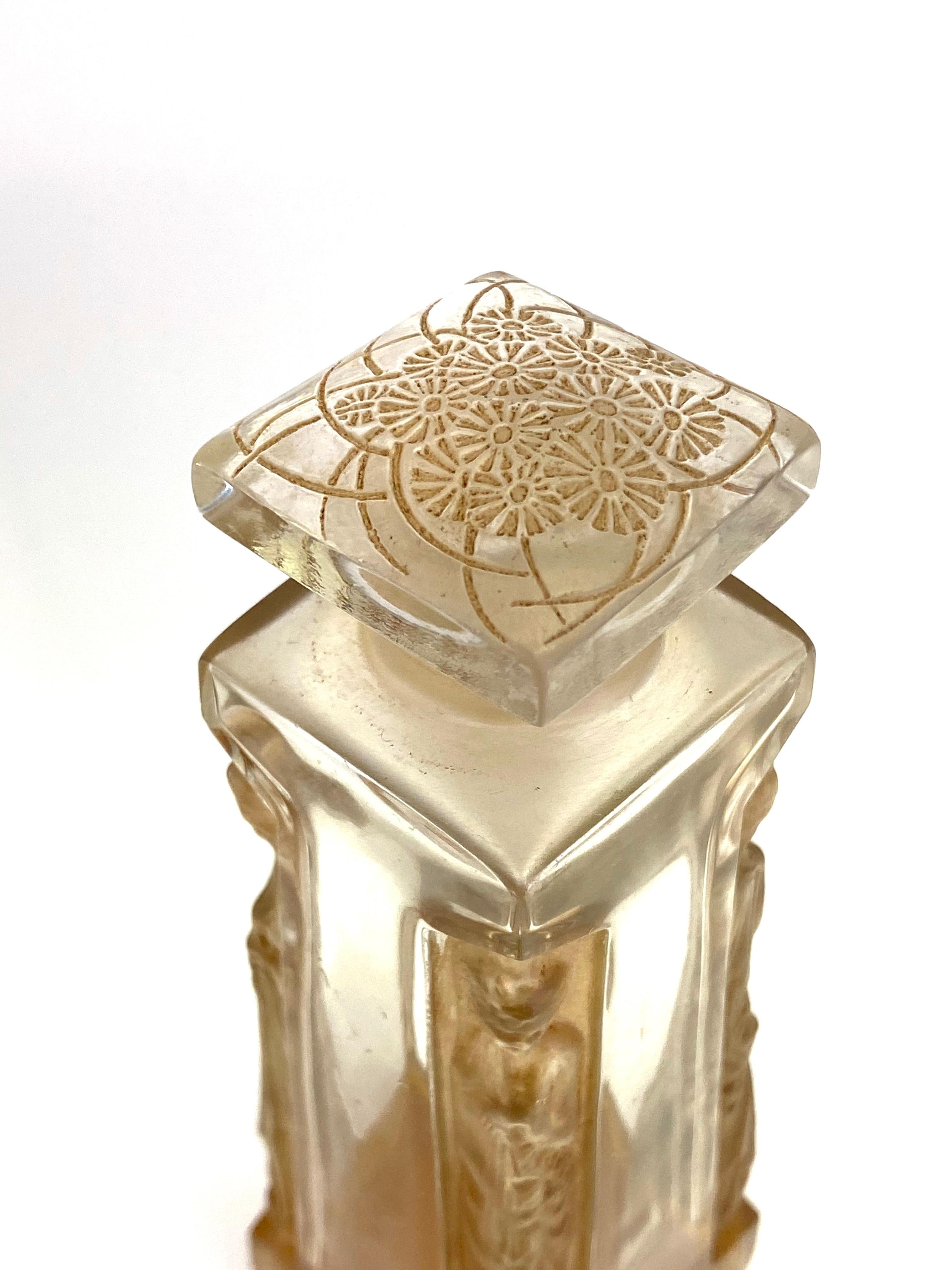 Art Deco 1914 Rene Lalique Ambre Perfume Bottle D'Orsay Frosted Glass Sepia Patina