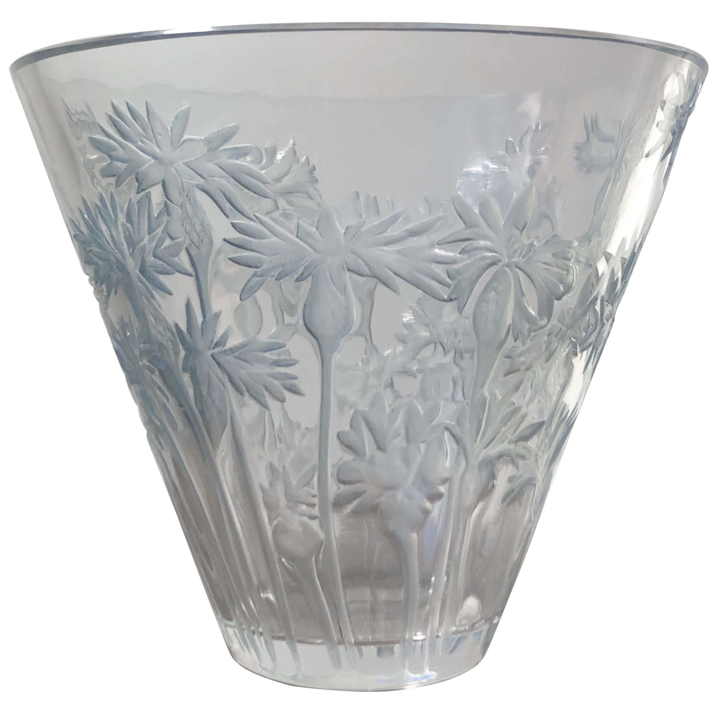 1914 René Lalique Bluets Vase in Clear and Blue Stained Glass, Flowers