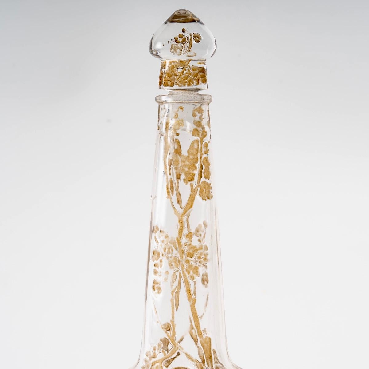 Art Deco 1914 René Lalique, Decanter Aubepines Clear Glass with Sepia Patina